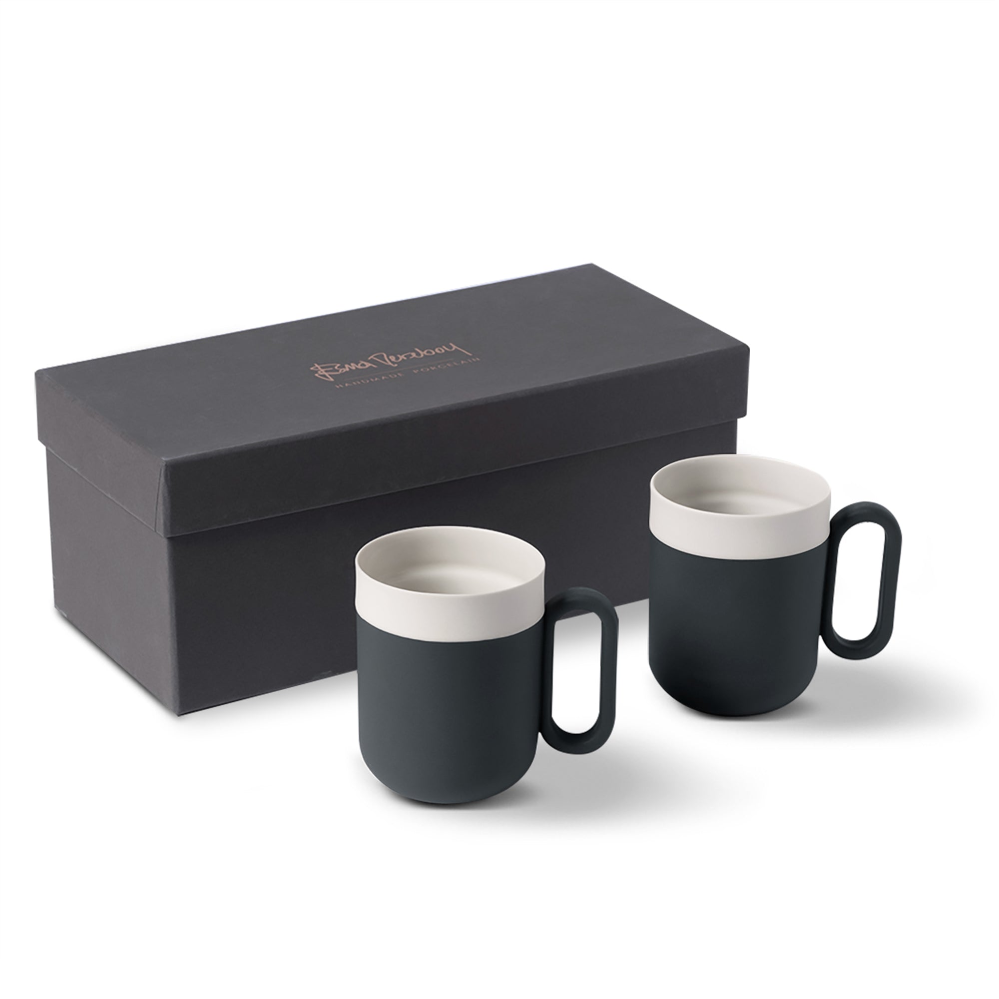 Capsule-Small-Mug-Set-Of-2-Black-Ivory-Porcelain-Handmade-ETUGENE