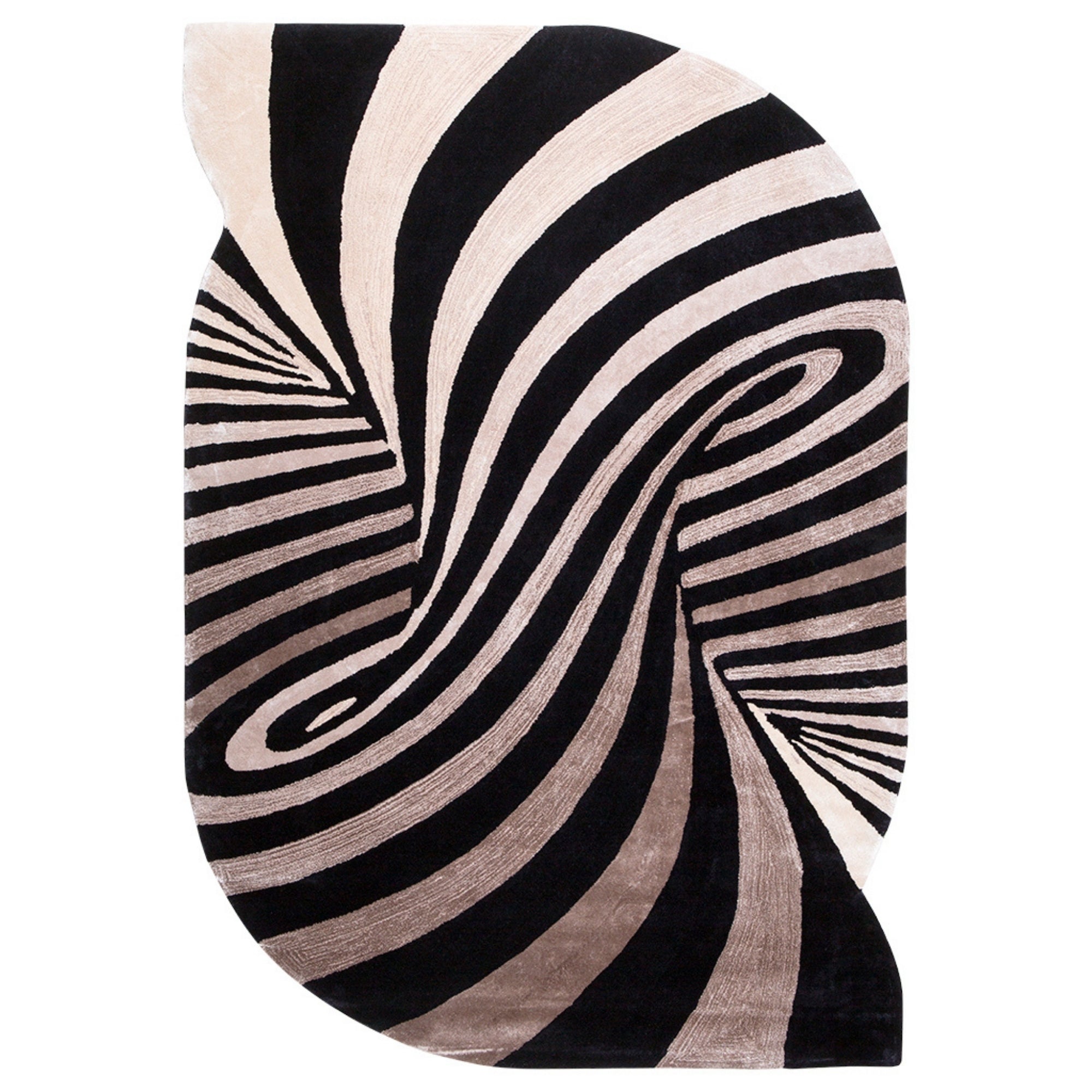Handmade Wool Rug Tuft Weaving, Sustainable Contemporary Carpet, Black Brown Swirl Design, Irregular Shape, Custom Made On-Demand in Turkiye_ETUGENE_Weave-002-C