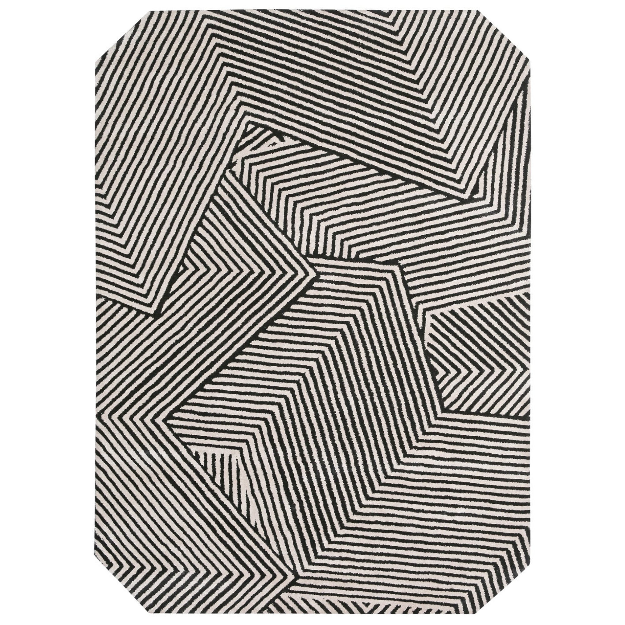 Handmade Wool Rug Tuft Weaving, Sustainable Contemporary Carpet, Black Three-Dimension Design, Rectangular Shape, Custom Made On-Demand in Turkiye_ETUGENE_Trace-004-A-Black