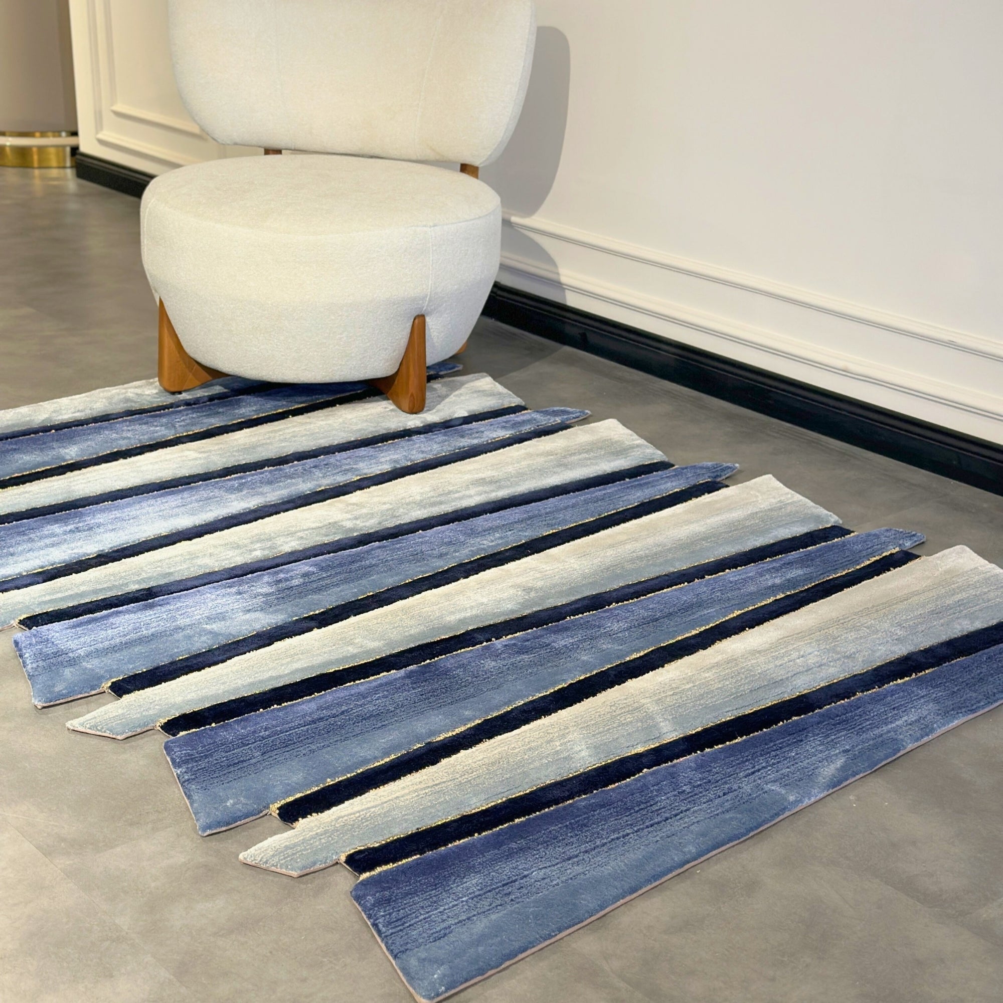 Handmade Wool Rug Tuft Weaving, Sustainable Contemporary Carpet, Blue Grey Pleat Design, Irregular Shape, Custom Made On-Demand in Turkiye_ETUGENE_Pleat-003-VX-Home
