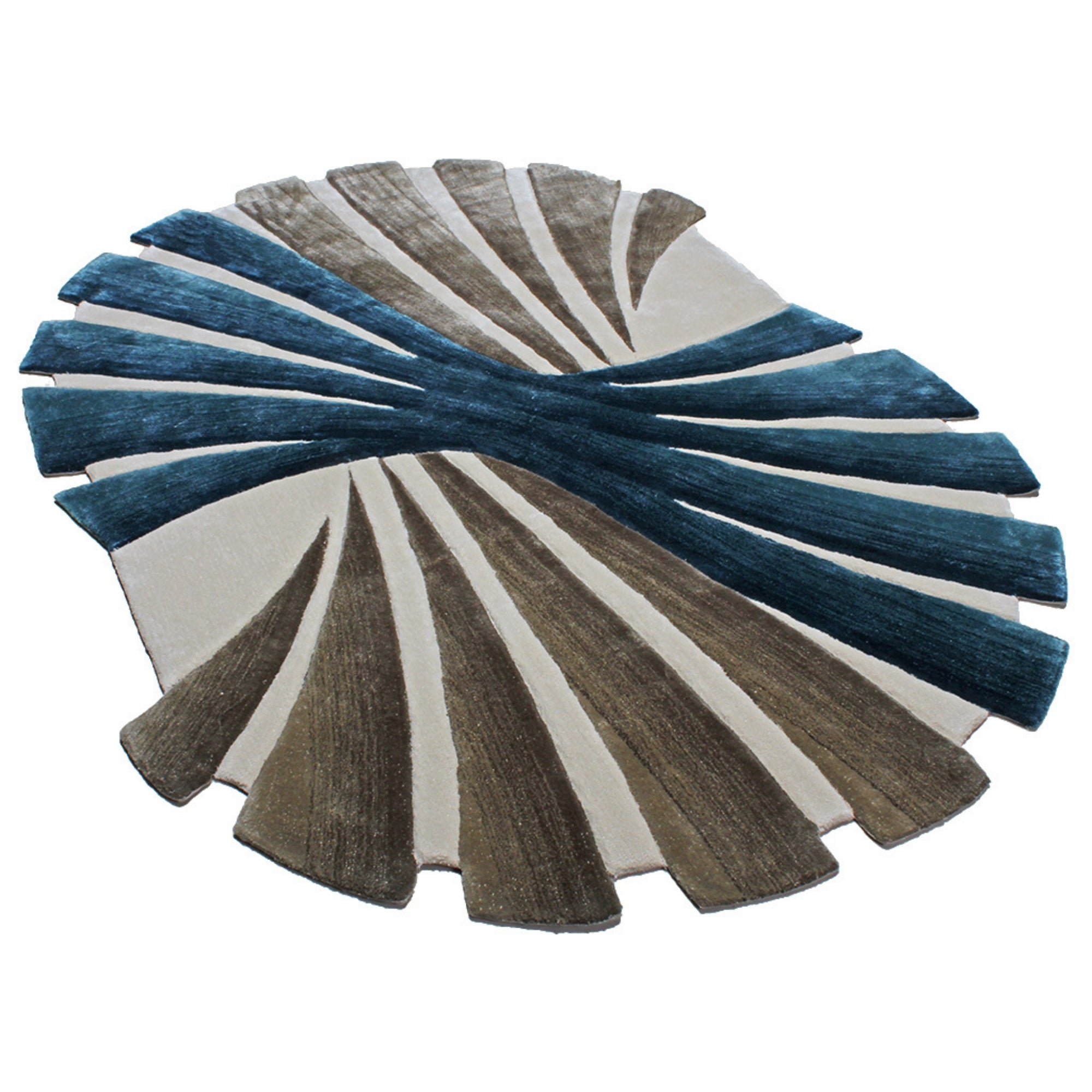 Handmade Wool Rug Tuft Weaving, Sustainable Contemporary Carpet, Blue Pleat Design, Irregular Shape, Custom Made On-Demand in Turkiye_ETUGENE_Pleat-002-V-Horizontal