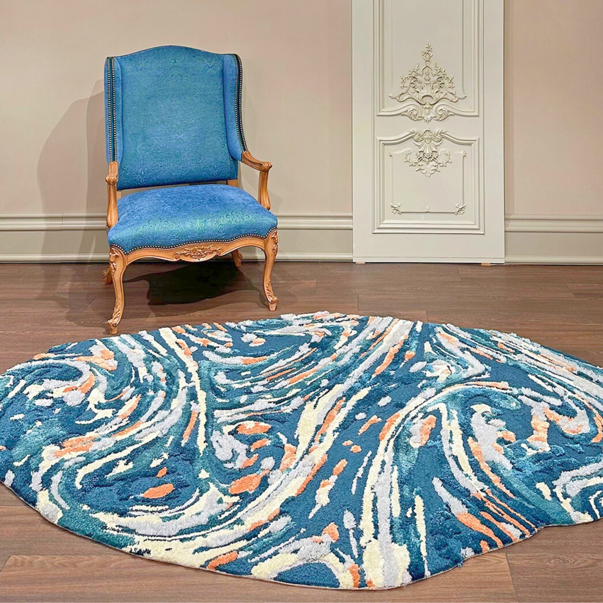 Handmade Wool Rug Tuft Weaving, Sustainable Contemporary Carpet, Blue Rock Shape, Irregular Shape, Custom Made On-Demand in Turkiye_ETUGENE_Rock-002-M-Home