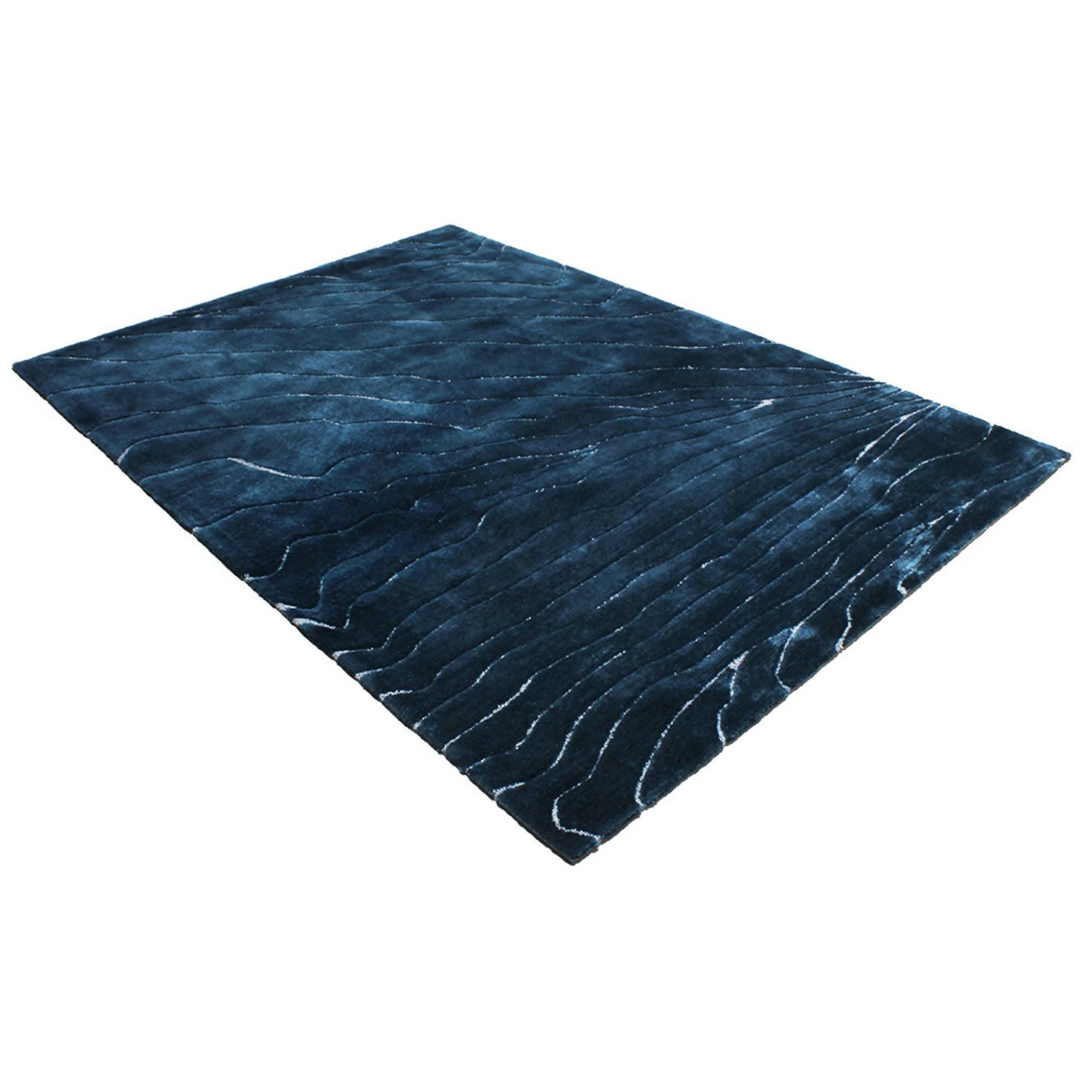 Handmade Wool Rug Tuft Weaving, Sustainable Contemporary Carpet, Blue Wave Design, Rectangular Shape, Custom Made On-Demand in Turkiye_ETUGENE_Shinny-002-J-Horizontal