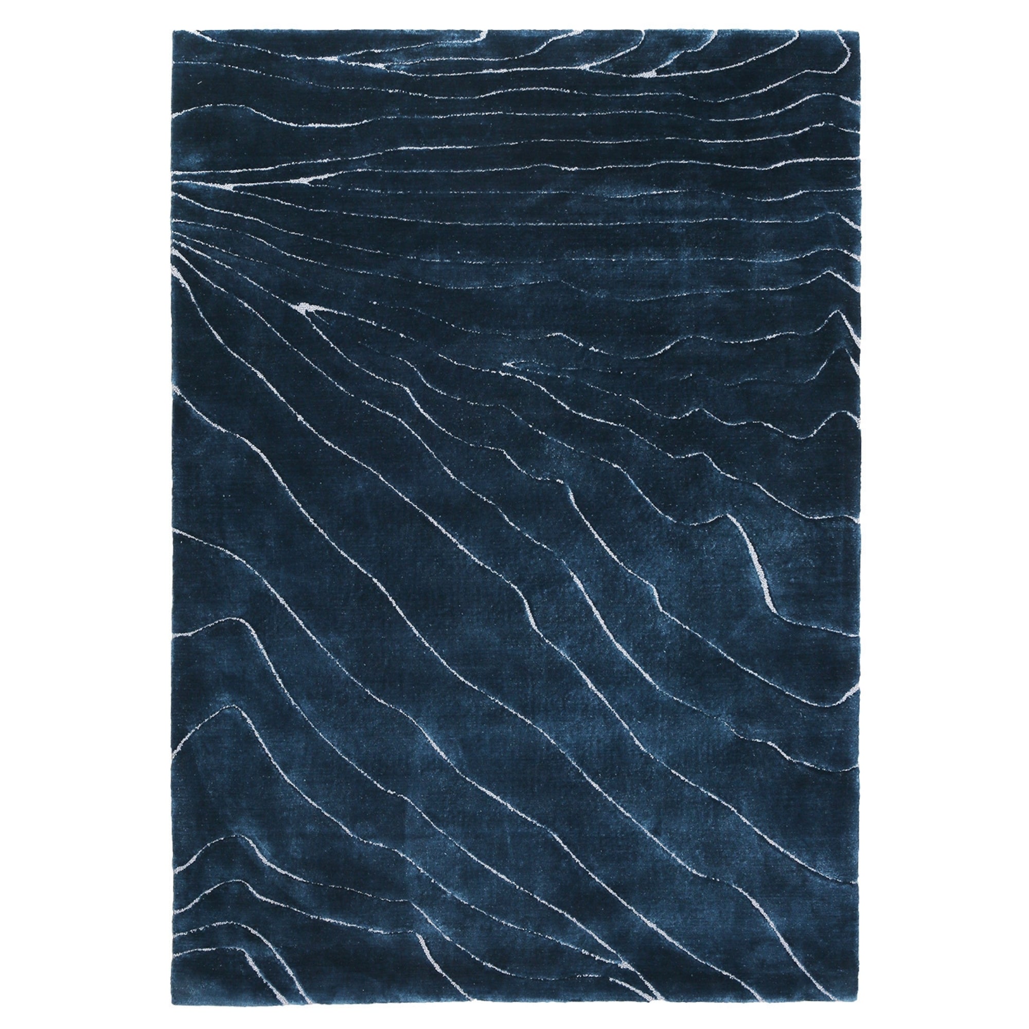 Handmade Wool Rug Tuft Weaving, Sustainable Contemporary Carpet, Blue Wave Design, Rectangular Shape, Custom Made On-Demand in Turkiye_ETUGENE_Shinny-002-J