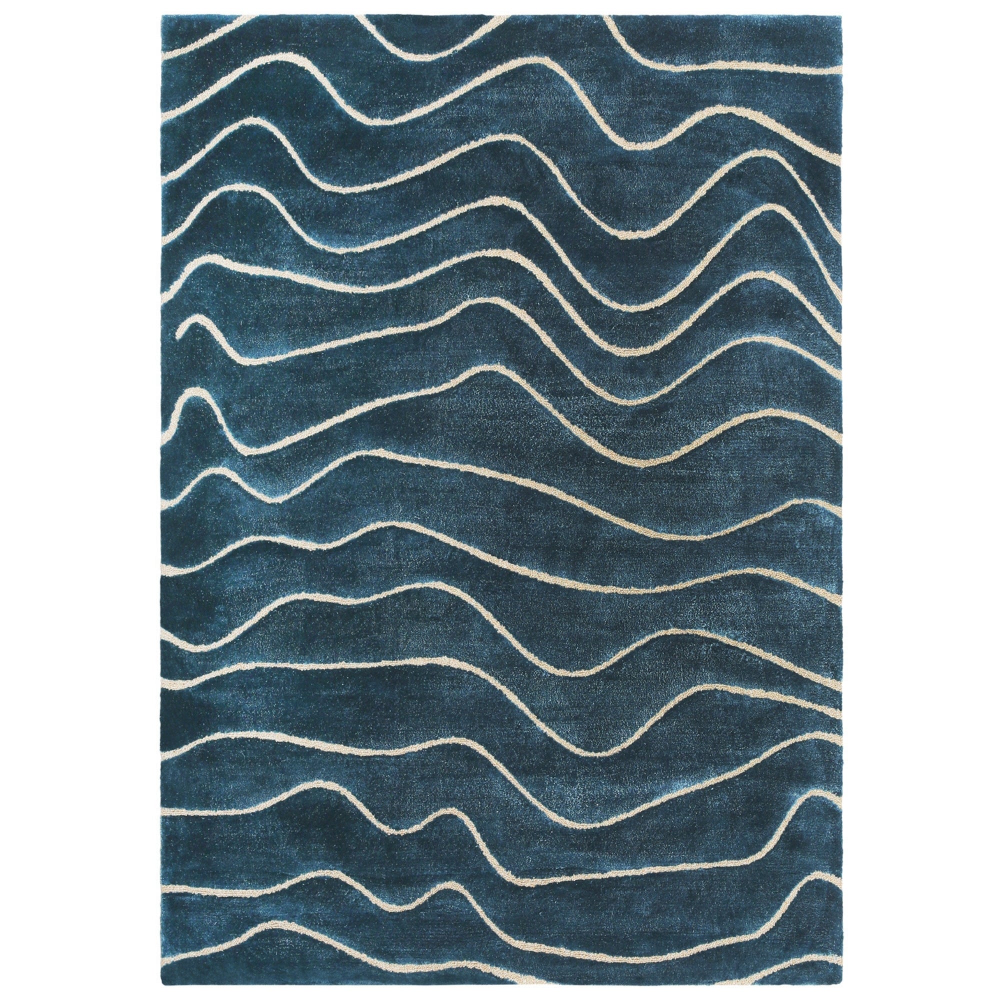 Handmade Wool Rug Tuft Weaving, Sustainable Contemporary Carpet, Blue Wave Design, Rectangular Shape, Custom Made On-Demand in Turkiye_ETUGENE_Shinny-003-T
