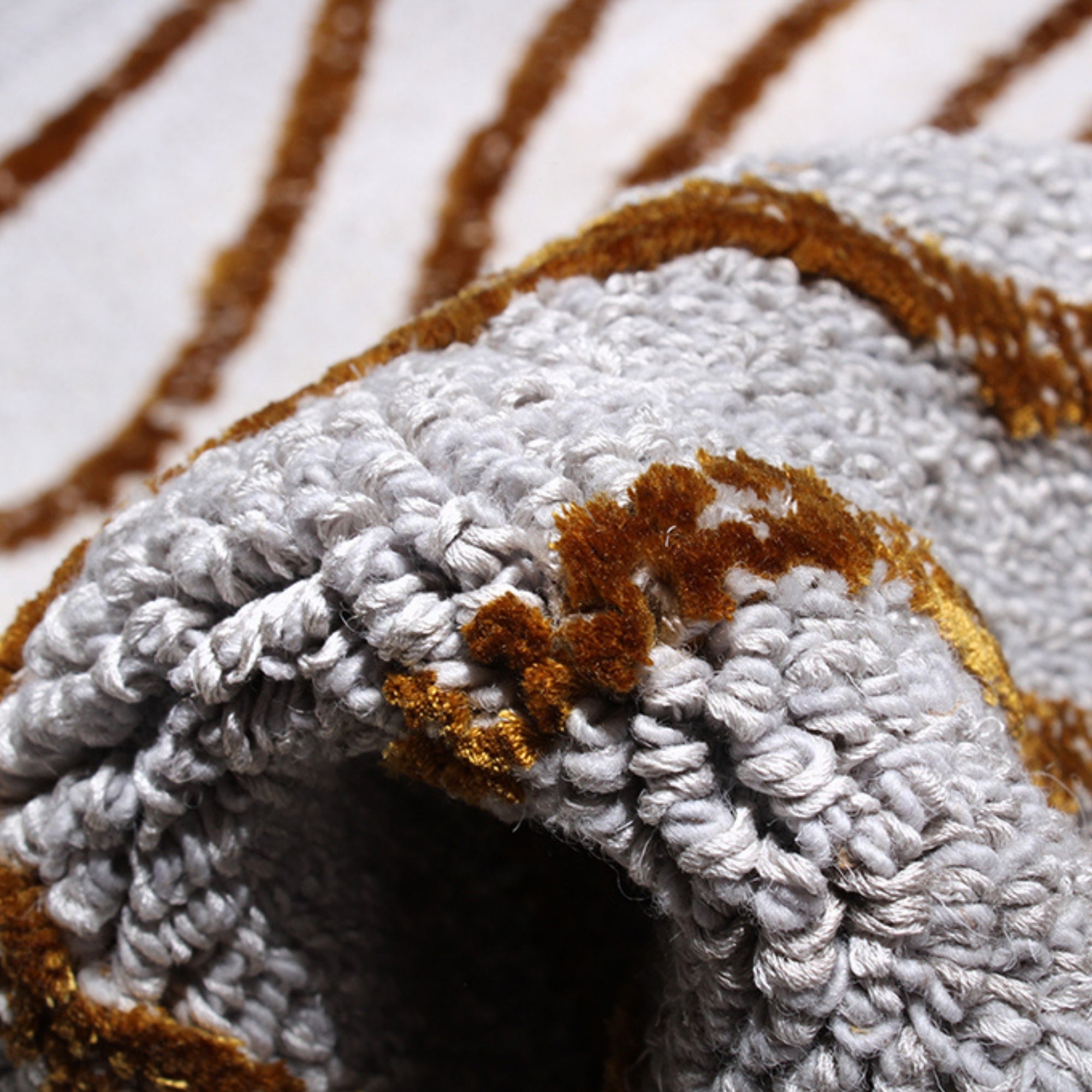 Handmade Wool Rug Tuft Weaving, Sustainable Contemporary Carpet, Bold Gold Rings, Rectangular Shape, Custom Made On-Demand in Turkiye_ETUGENE_Helix-002-F-Tuft