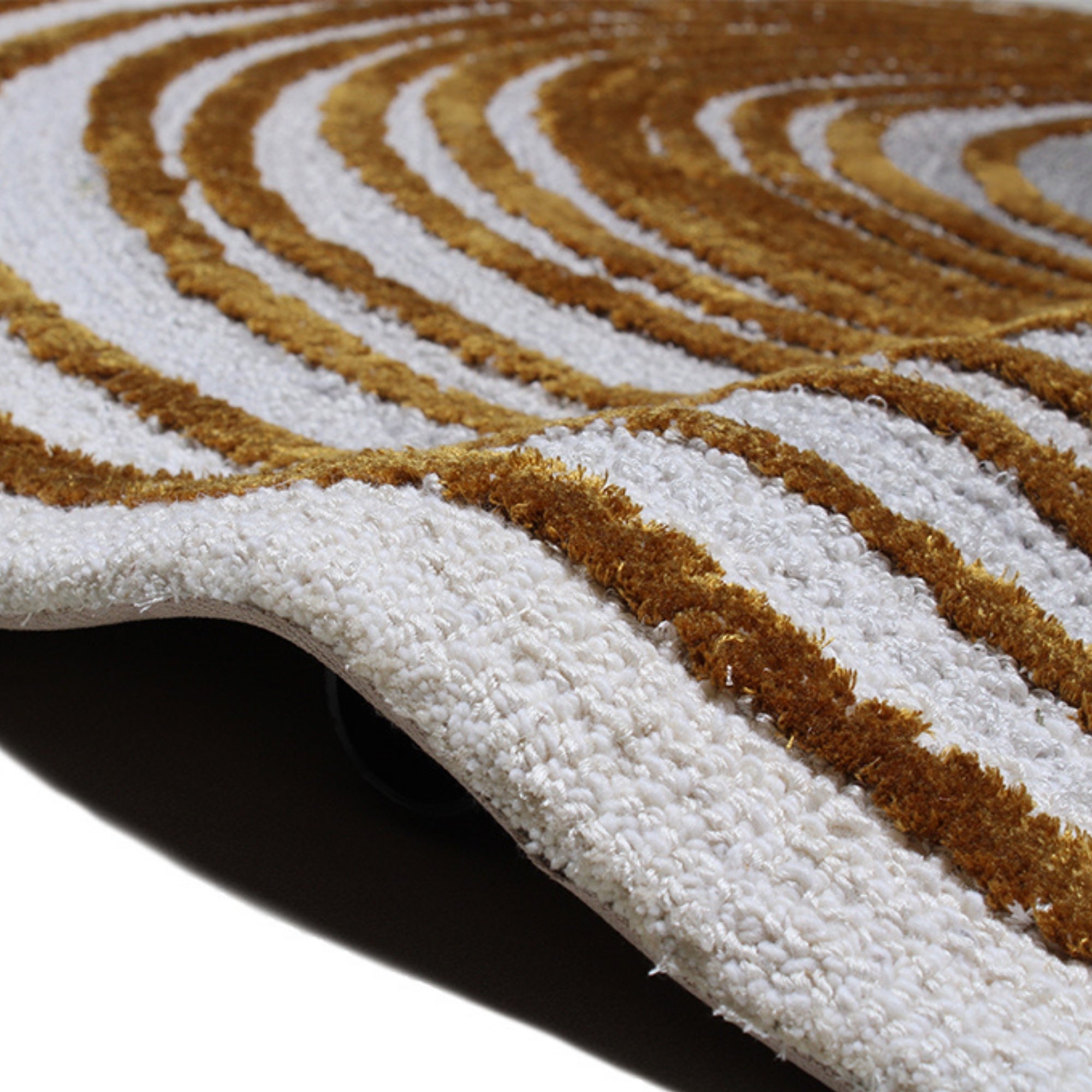 Handmade Wool Rug Tuft Weaving, Sustainable Contemporary Carpet, Bold Rings, Round Shape, Custom Made On-Demand in Turkiye_ETUGENE_Helix-001-F-Border