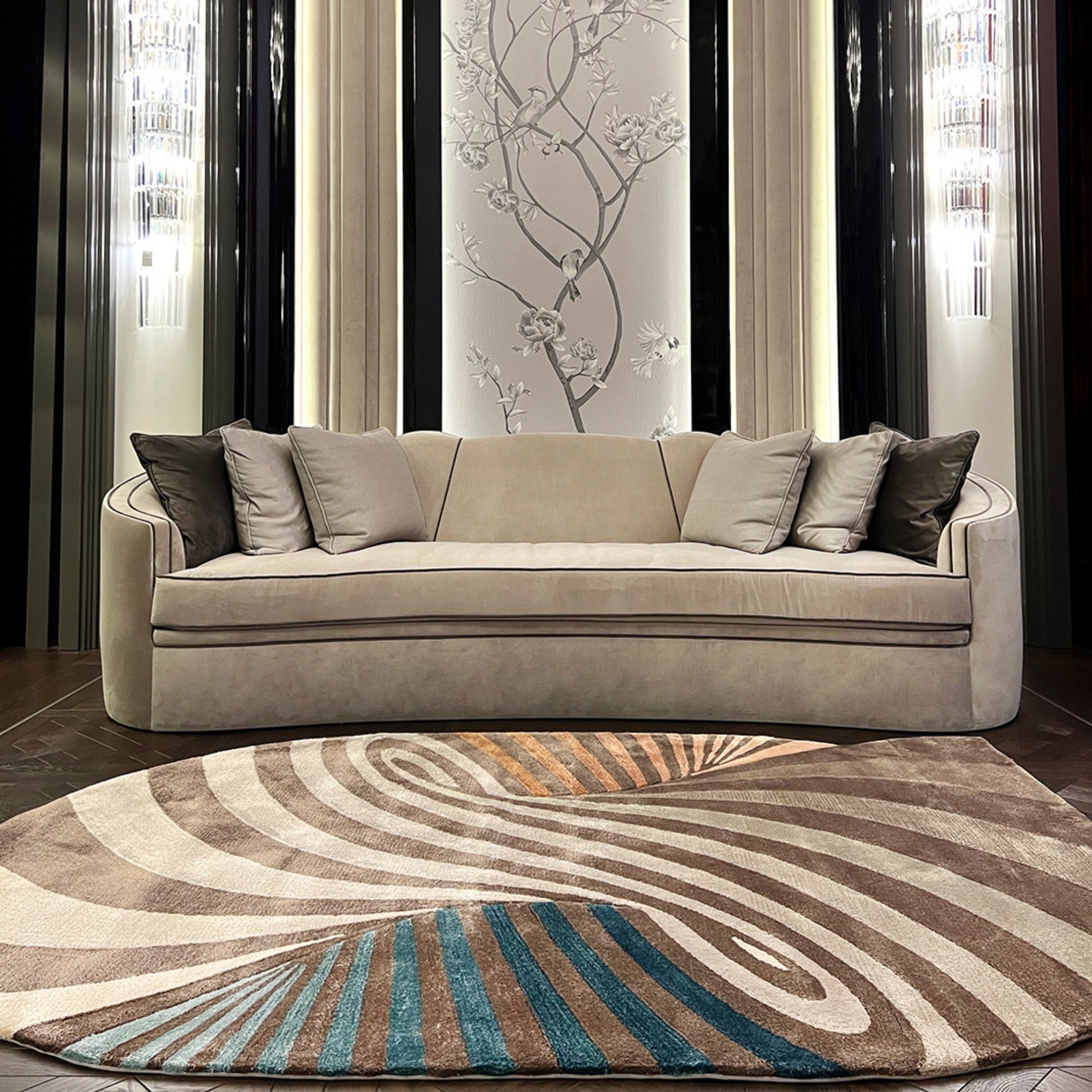 Handmade Wool Rug Tuft Weaving, Sustainable Contemporary Carpet, Brown Beige Swirl Design, Irregular Shape, Custom Made On-Demand in Turkiye_ETUGENE_Weave-002-N-Home