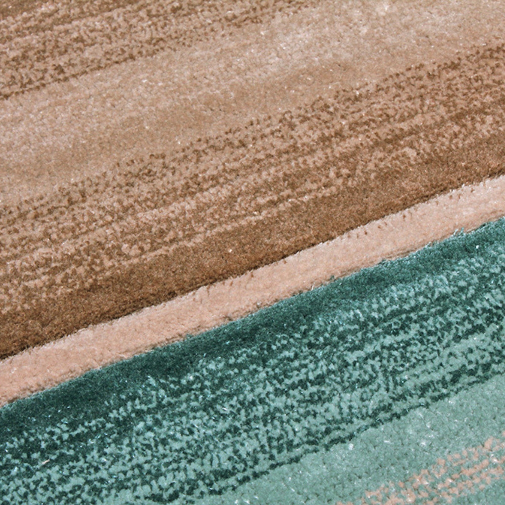 Handmade Wool Rug Tuft Weaving, Sustainable Contemporary Carpet, Brown & Green Bands, Irregular Shape, Custom Made On-Demand in Turkiye_ETUGENE_Geo-006-D-Details