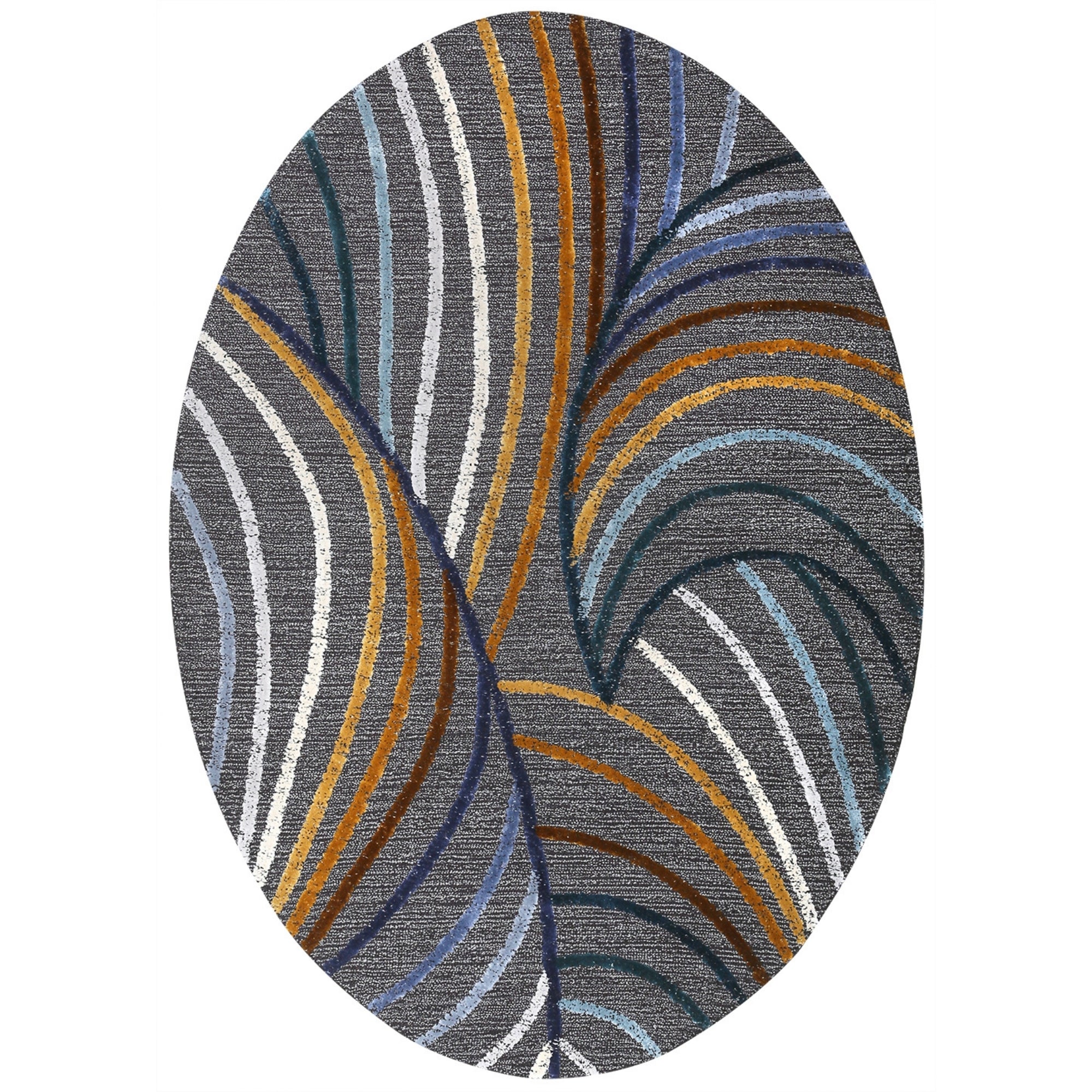 Handmade Wool Rug Tuft Weaving, Sustainable Contemporary Carpet, Flowing Curves, Round Shape, Custom Made On-Demand in Turkiye_ETUGENE_Helix-003-JX