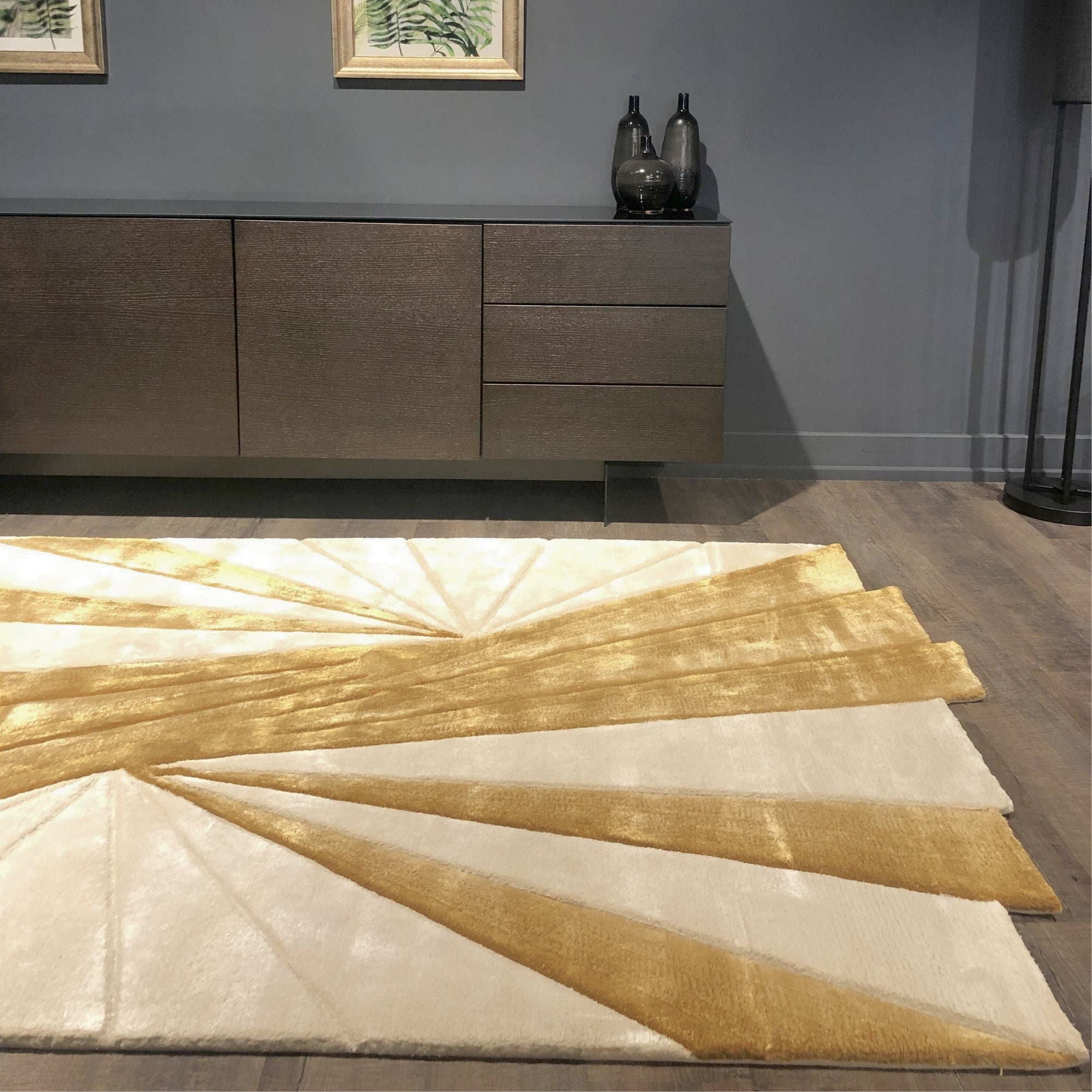Handmade Wool Rug Tuft Weaving, Sustainable Contemporary Carpet, Gold Pleat Design, Irregular Shape, Custom Made On-Demand in Turkiye_ETUGENE_Pleat-001-A-Home