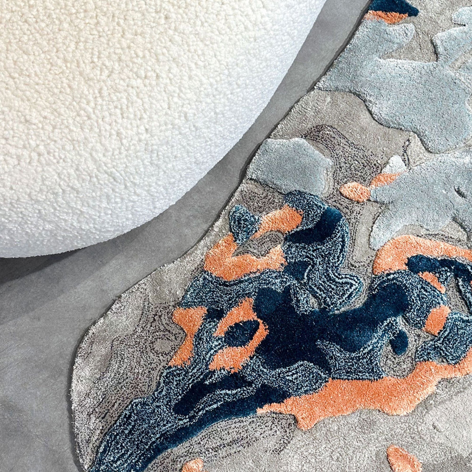 Handmade Wool Rug Tuft Weaving, Sustainable Contemporary Carpet, Grey Rock Shape, Irregular Shape, Custom Made On-Demand in Turkiye_ETUGENE_Rock-001-M-Floor