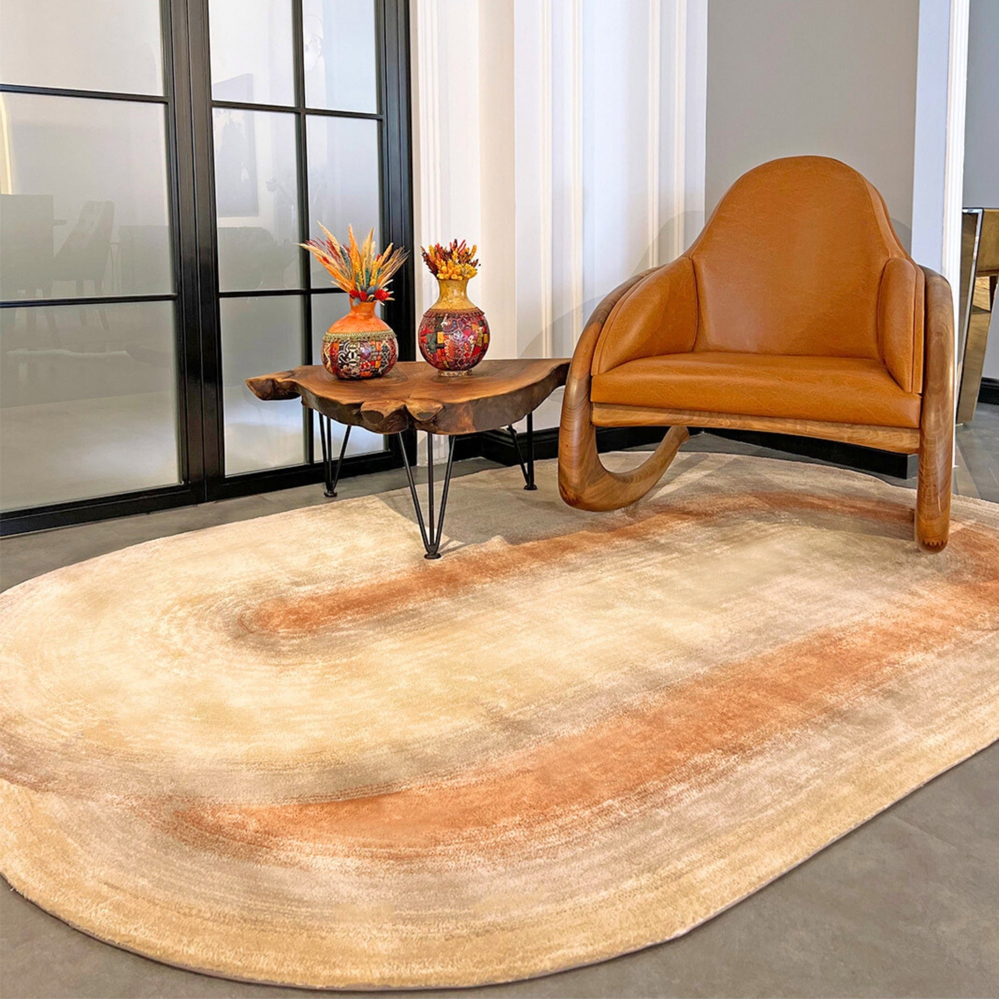 Handmade Wool Rug Tuft Weaving, Sustainable Contemporary Carpet, Interlocking Oval Shapes, Irregular Shape, Custom Made On-Demand in Turkiye_ETUGENE_Geo-005-G-Home