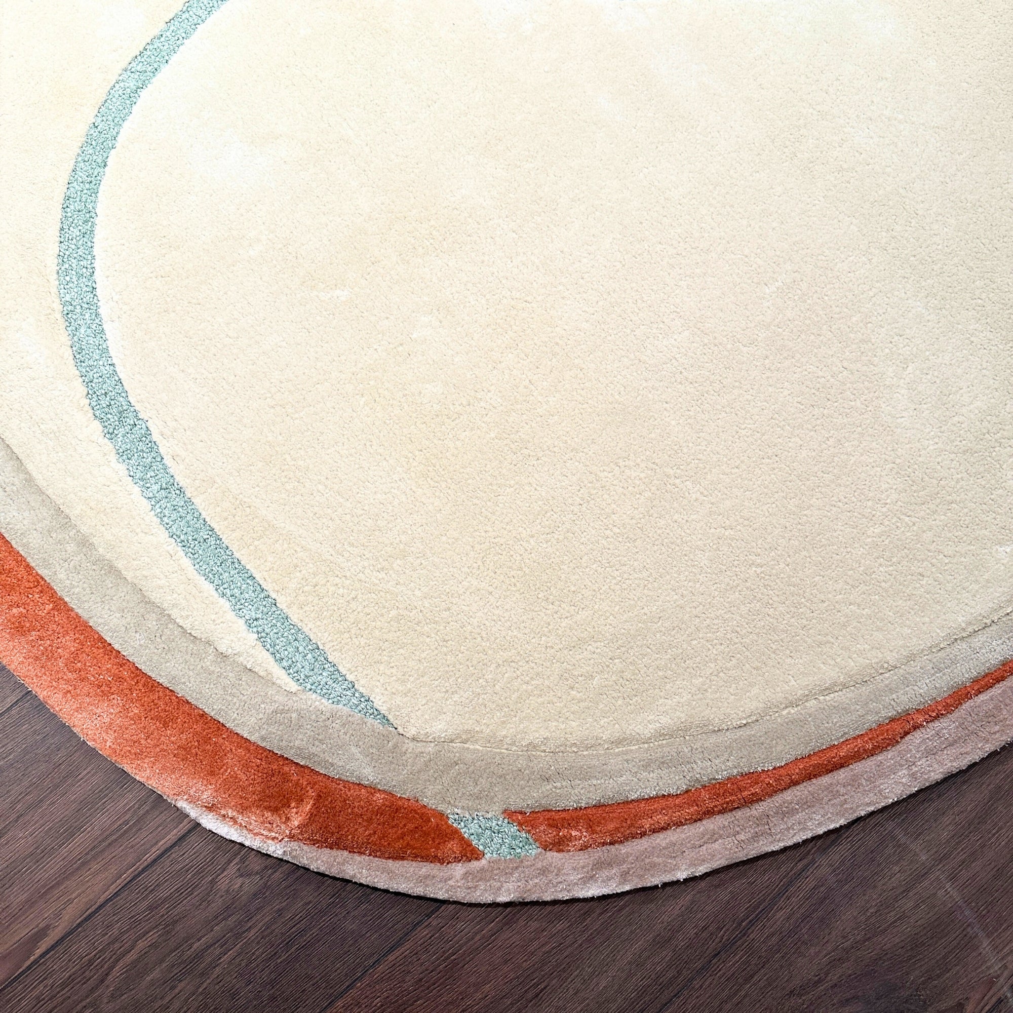 Handmade Wool Rug Tuft Weaving, Sustainable Contemporary Carpet, Orange Minimalist Design, Oval Shape, Custom Made On-Demand in Turkiye_ETUGENE_Ovoid-003-GR-Floor
