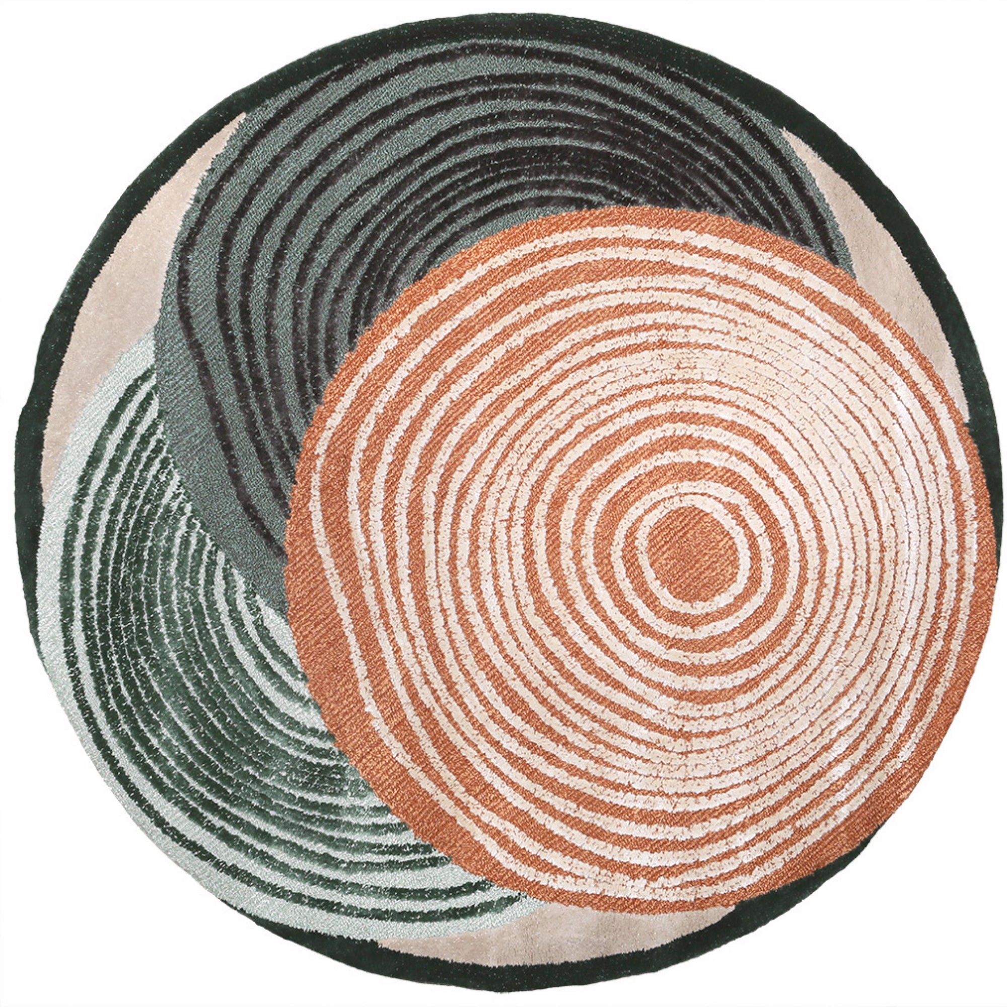 Handmade Wool Rug Tuft Weaving, Sustainable Contemporary Carpet, Three Rings, Round Shape, Custom Made On-Demand in Turkiye_ETUGENE_Helix-004-GX