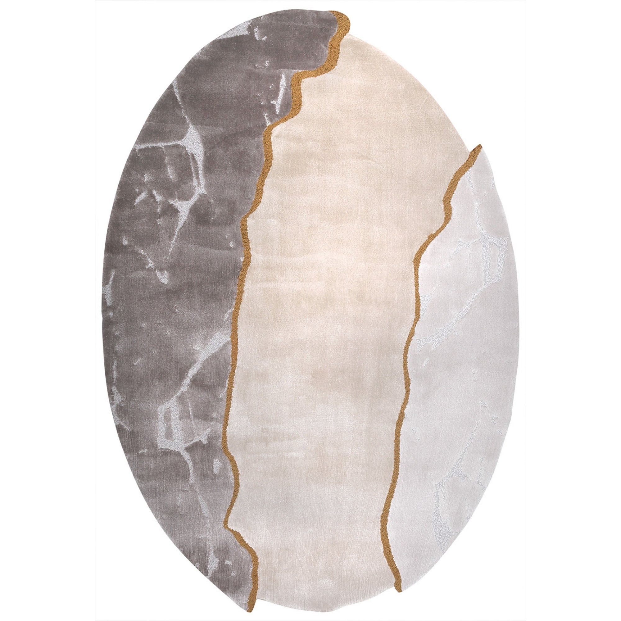 Handmade Wool Rug Tuft Weaving, Sustainable Contemporary Carpet, Three Shades Minimalist Design, Oval Shape, Custom Made On-Demand in Turkiye_ETUGENE_Ovoid-004-F