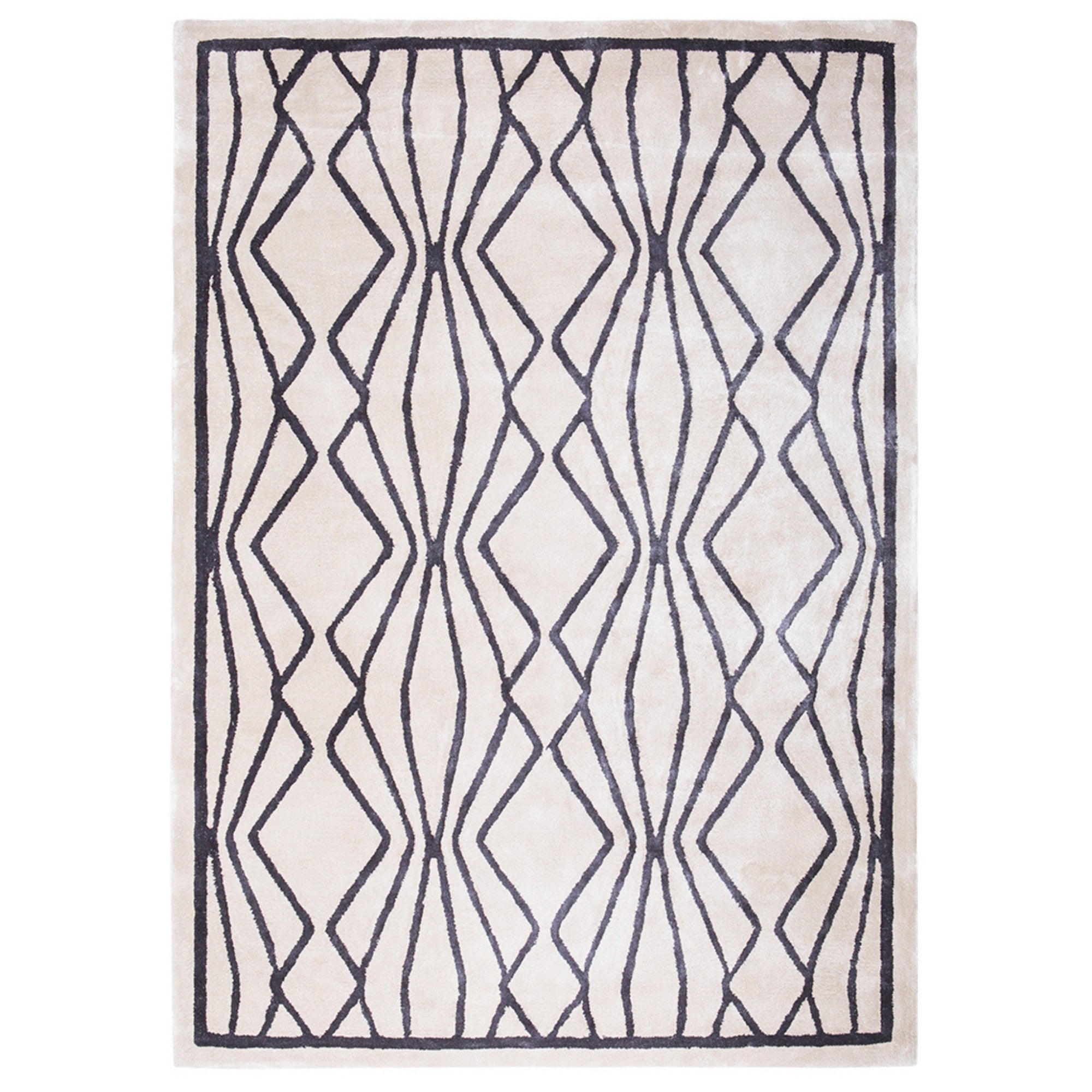 Handmade Wool Rug Tuft Weaving, Sustainable Contemporary Design Carpet, Black on White Colors, Rectangle, Custom Made On-Demand in Turkiye_ETUGENE_CAGE-005-A