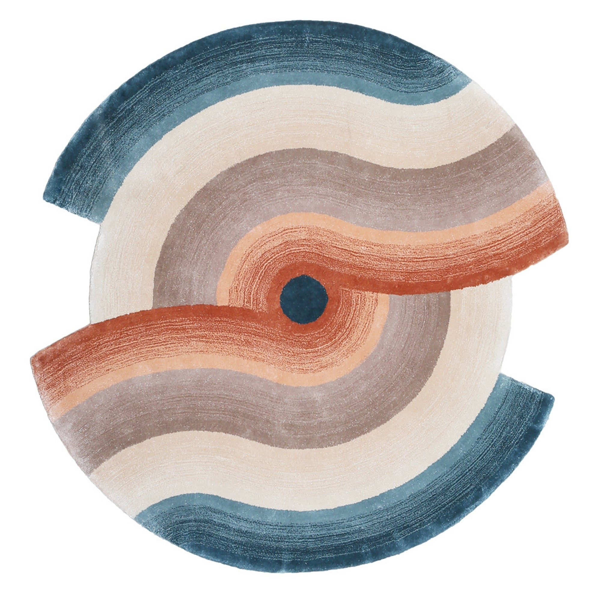 Handmade Wool Rug Tuft Weaving, Sustainable Contemporary Design Carpet, Blue Beige Orange Colors, Irregular Shape, Custom Made On-Demand in Turkiye_ETUGENE_Circle-004-N