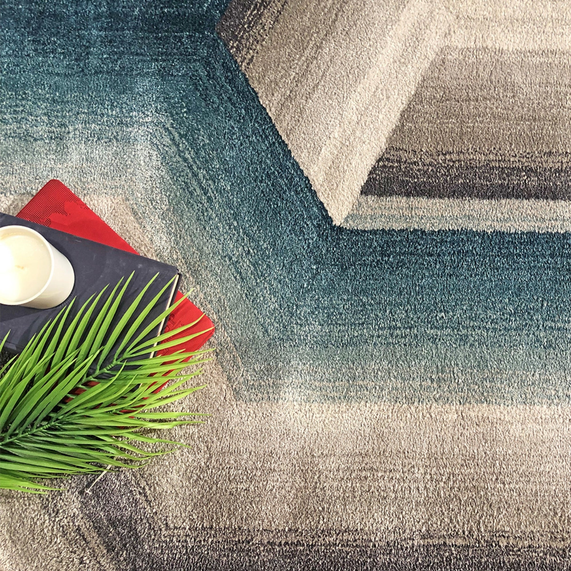 Handmade Wool Rug Tuft Weaving, Sustainable Contemporary Design Carpet, Blue, Black, Grey Colors, Irregular Shape, Custom Made On-Demand in Turkiye_ETUGENE_Cascade-001-J-Design