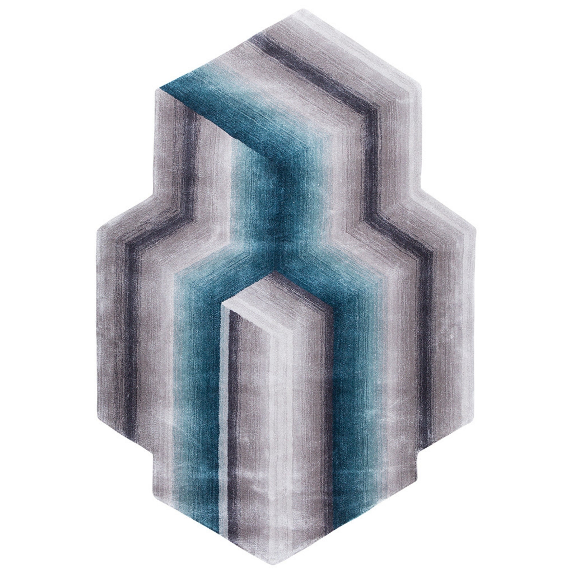 Handmade Wool Rug Tuft Weaving, Sustainable Contemporary Design Carpet, Blue, Black, Grey Colors, Irregular Shape, Custom Made On-Demand in Turkiye_ETUGENE_Cascade-001-J