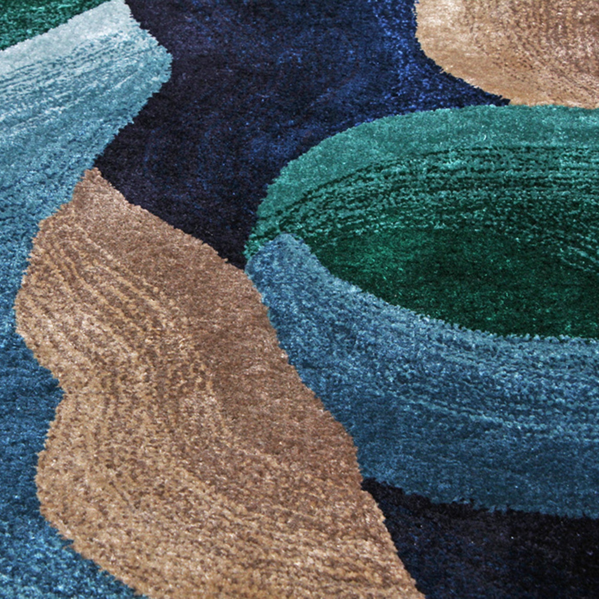 Handmade Wool Rug Tuft Weaving, Sustainable Contemporary Design Carpet, Blue Brown Green White Colors, Irregular Shape, Custom Made On-Demand in Turkiye_ETUGENE_Cell-001-V-Motifs