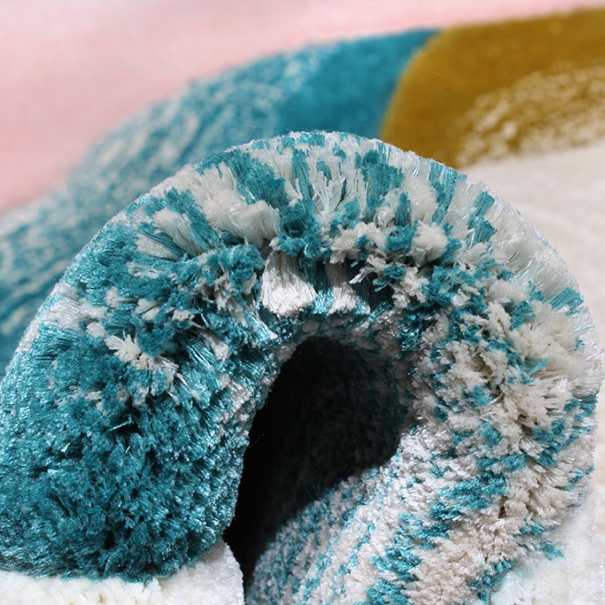 Handmade Wool Rug Tuft Weaving, Sustainable Contemporary Design Carpet, Blue Gold White Pink Grey Colors, Irregular Shape, Custom Made On-Demand in Turkiye_ETUGENE_Cell-001-OX-Tuft