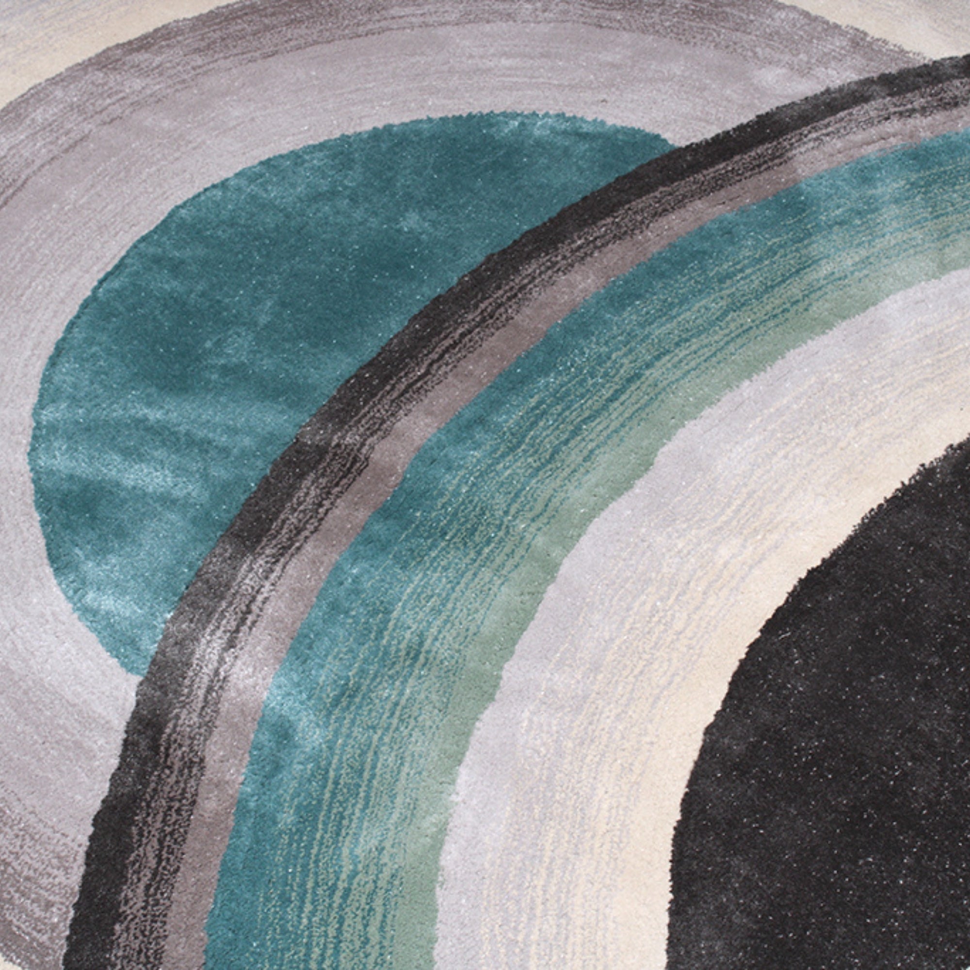 Handmade Wool Rug Tuft Weaving, Sustainable Contemporary Design Carpet, Blue Grey Black Circles, Irregular Shape, Custom Made On-Demand in Turkiye_ETUGENE_Circle-002-MV-Motifs