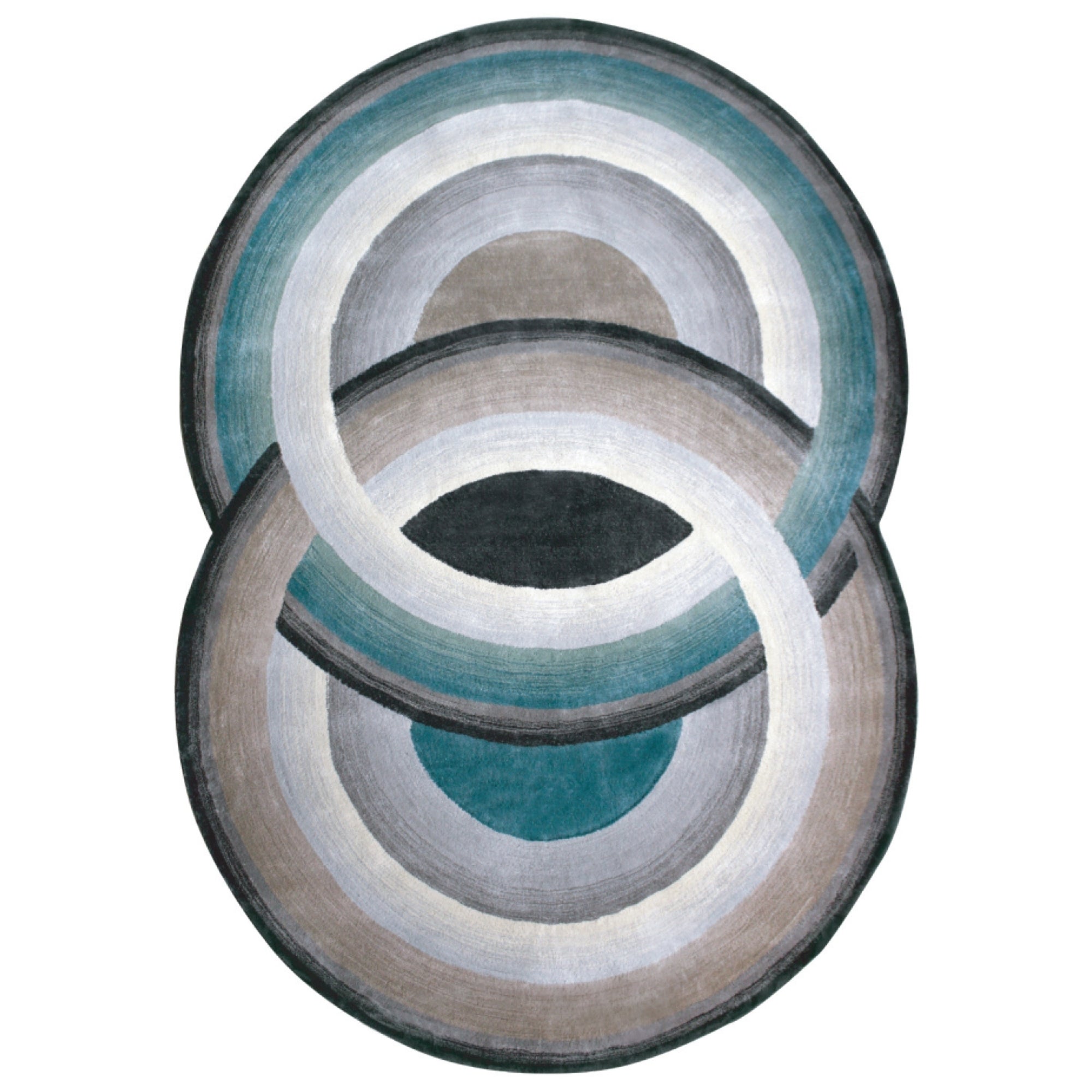 Handmade Wool Rug Tuft Weaving, Sustainable Contemporary Design Carpet, Blue Grey Black Circles, Irregular Shape, Custom Made On-Demand in Turkiye_ETUGENE_Circle-002-MV