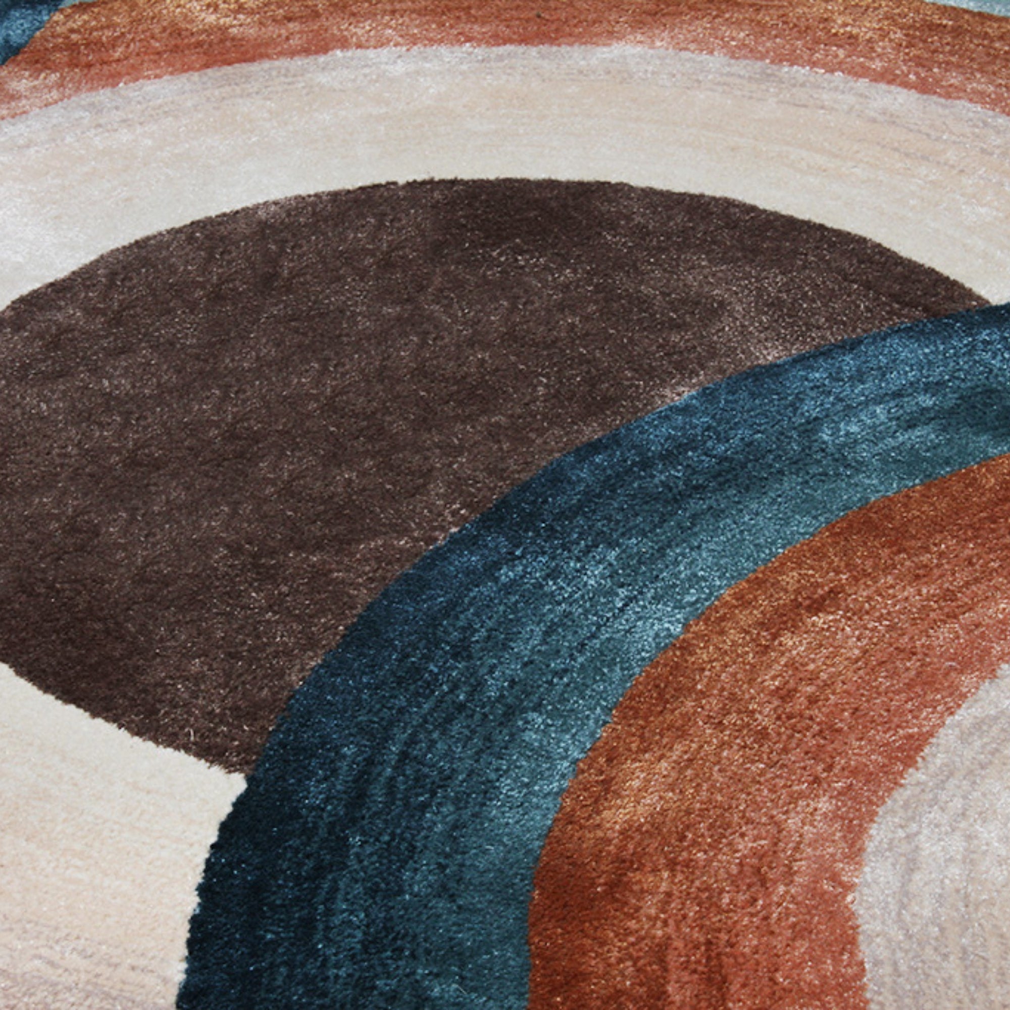 Handmade Wool Rug Tuft Weaving, Sustainable Contemporary Design Carpet, Blue Orange Brown White Circles And Colors, Irregular Shape, Custom Made On-Demand in Turkiye_ETUGENE_Circle-001-N-Motifs