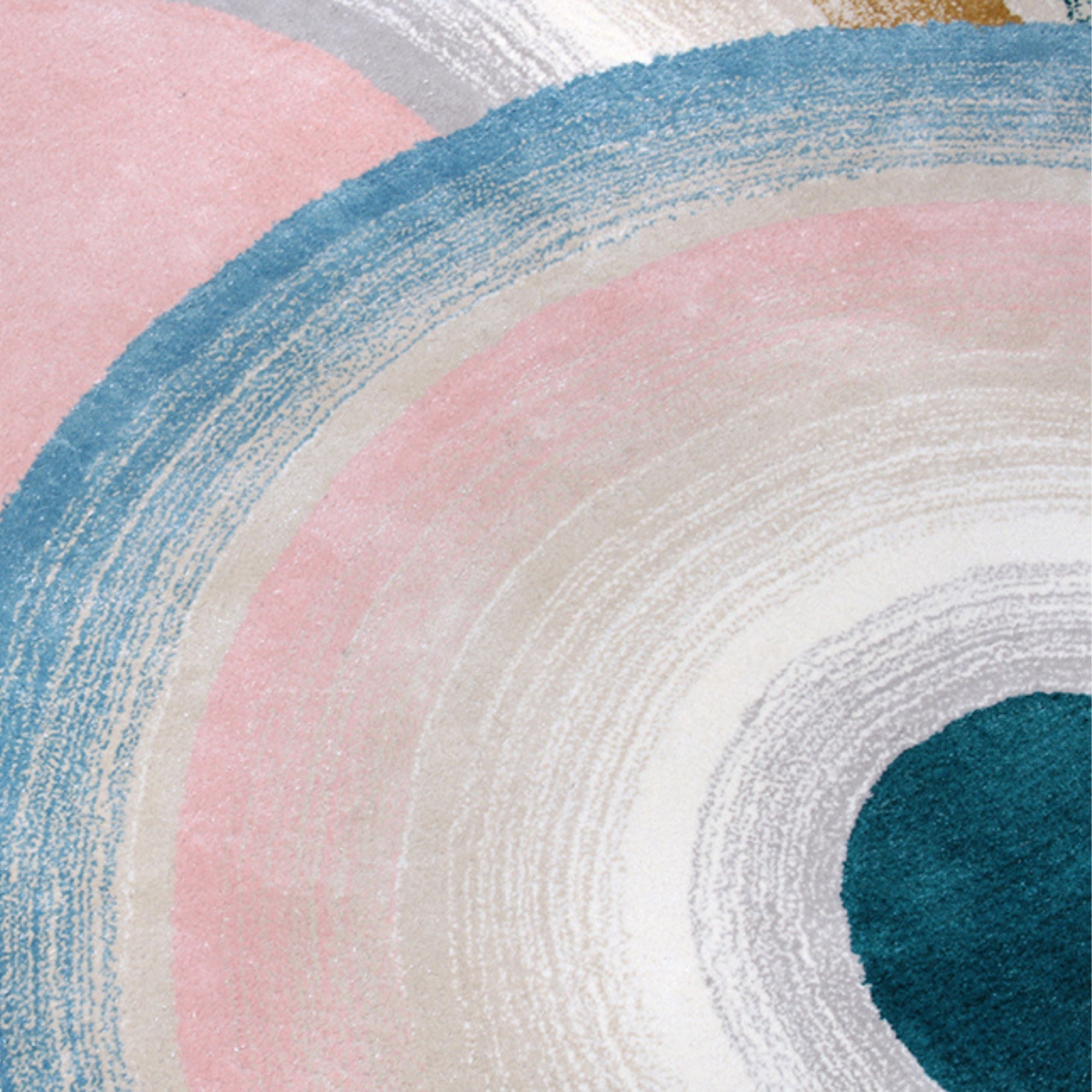_Handmade Wool Rug Tuft Weaving, Sustainable Contemporary Design Carpet, Blue Pink Grey Gold Circles, Irregular Shape, Custom Made On-Demand in Turkiye_ETUGENE_Circle-001-PX-Motifs