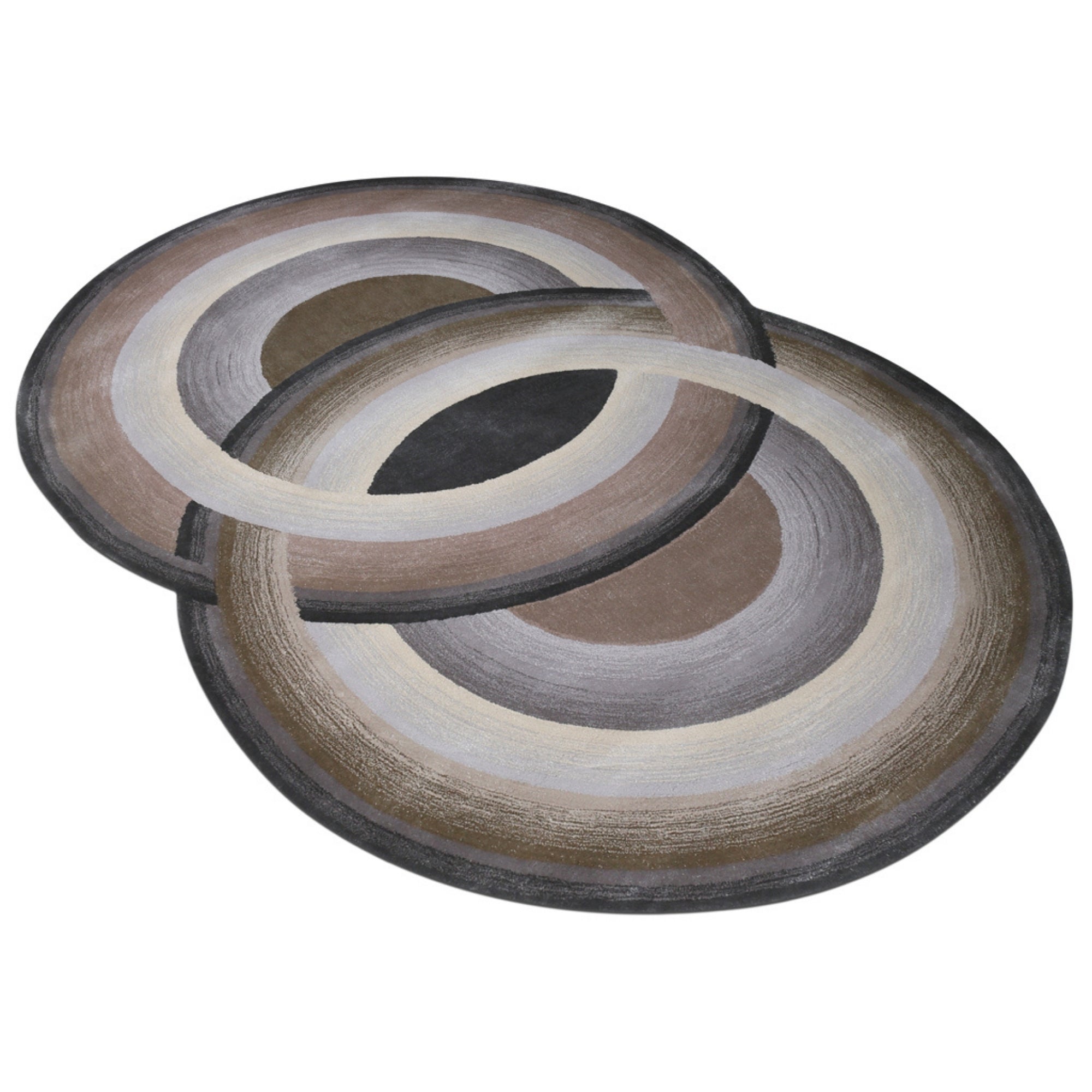 Handmade Wool Rug Tuft Weaving, Sustainable Contemporary Design Carpet, Brown, Black, Grey Circles, Irregular Shape, Custom Made On-Demand in Turkiye_ETUGENE_Circle-002-Y-Horizontal