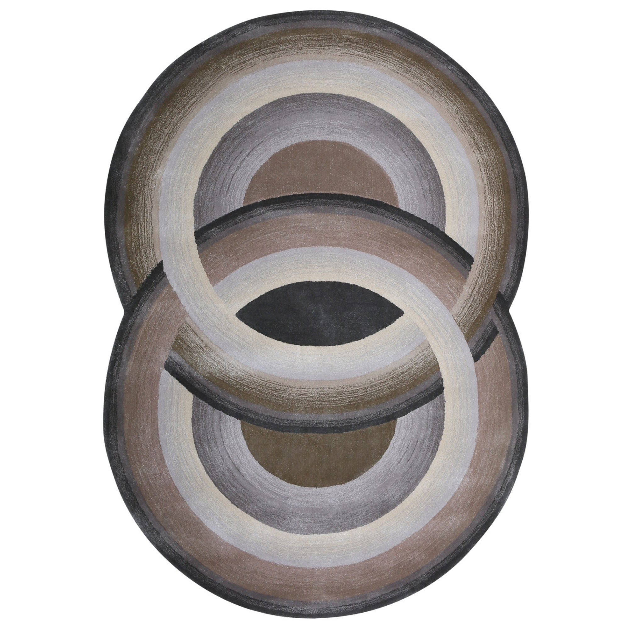 Handmade Wool Rug Tuft Weaving, Sustainable Contemporary Design Carpet, Brown, Black, Grey Circles, Irregular Shape, Custom Made On-Demand in Turkiye_ETUGENE_Circle-002-Y