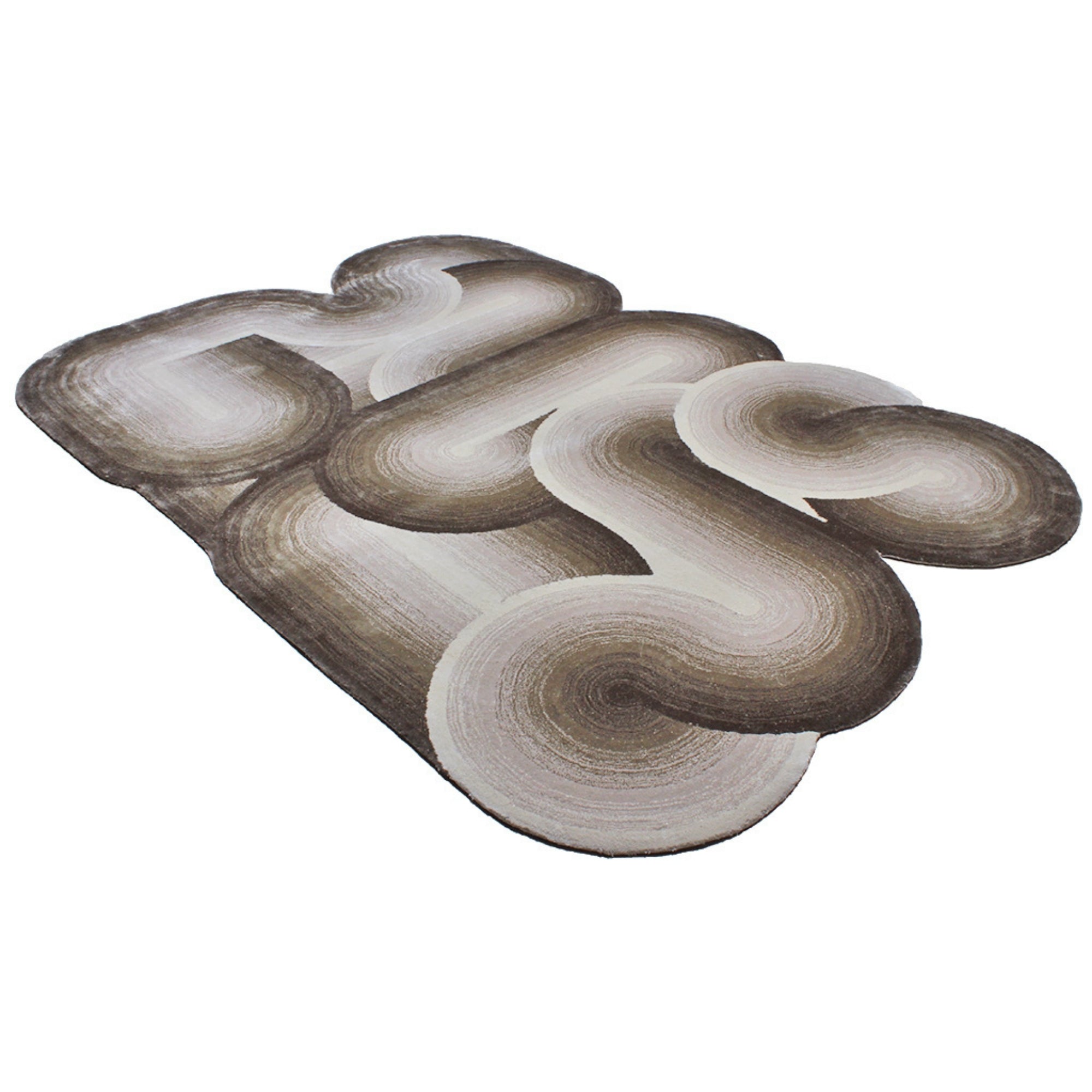 Handmade Wool Rug Tuft Weaving, Sustainable Contemporary Design Carpet, Brown Grey Rounded Shapes, Irregular Shape, Custom Made On-Demand in Turkiye_ETUGENE_Geo-007-H-Horizontal