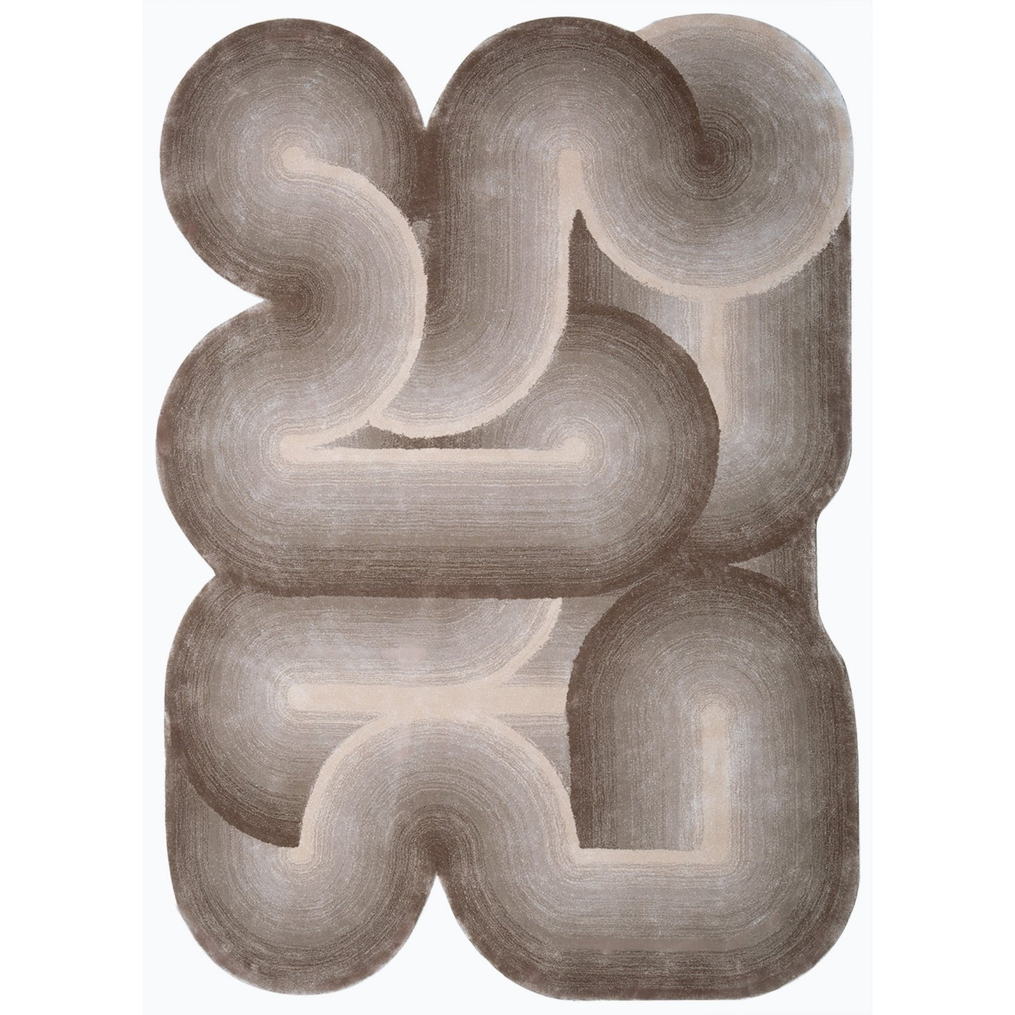 Handmade Wool Rug Tuft Weaving, Sustainable Contemporary Design Carpet, Brown Rounded Shapes, Irregular Shape, Custom Made On-Demand in Turkiye_ETUGENE_Geo-007-B