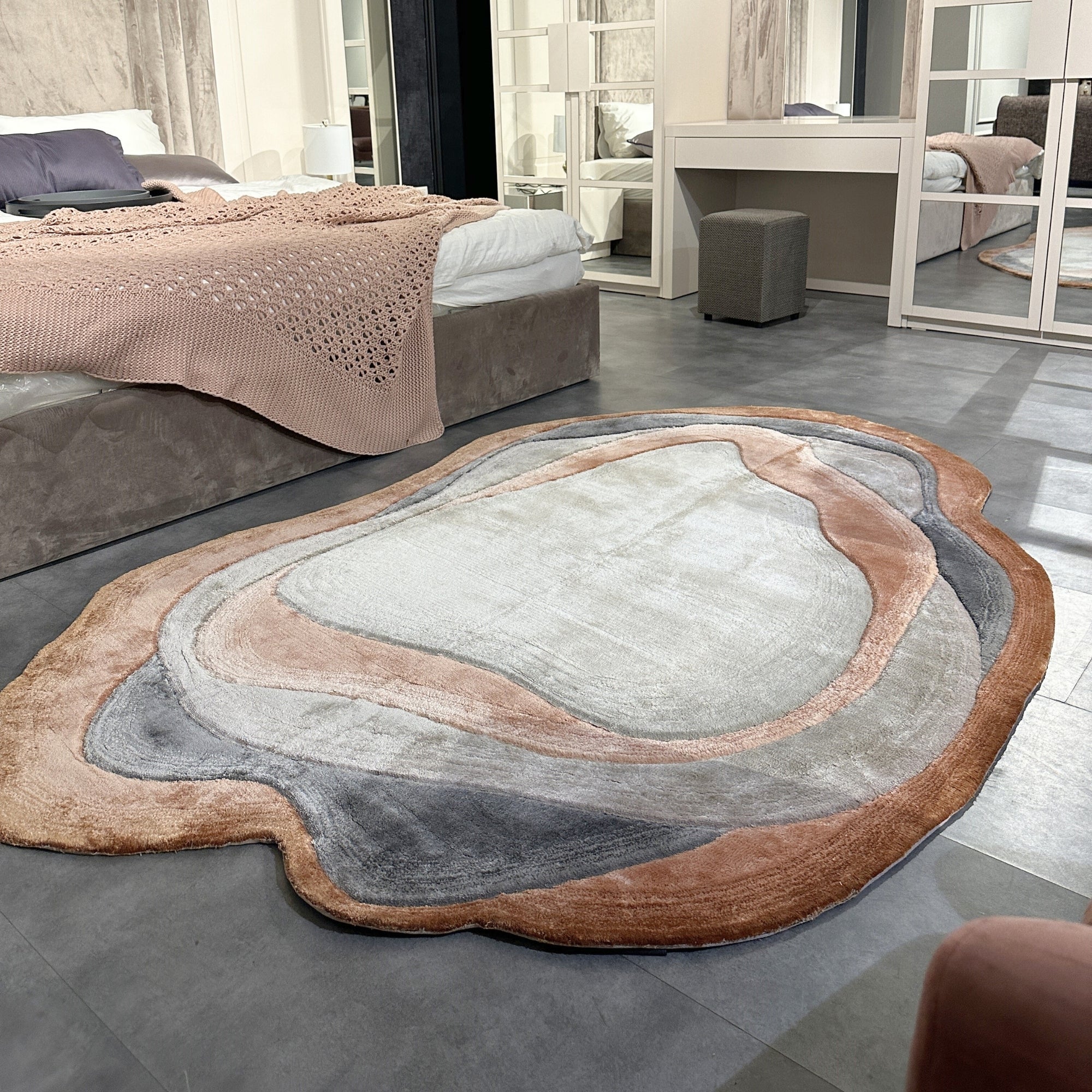 Handmade Wool Rug Tuft Weaving, Sustainable Contemporary Design Carpet, Coral Layered Round Shapes, Irregular Shape, Custom Made On-Demand in Turkiye_ETUGENE_Lava-001-GT-Home