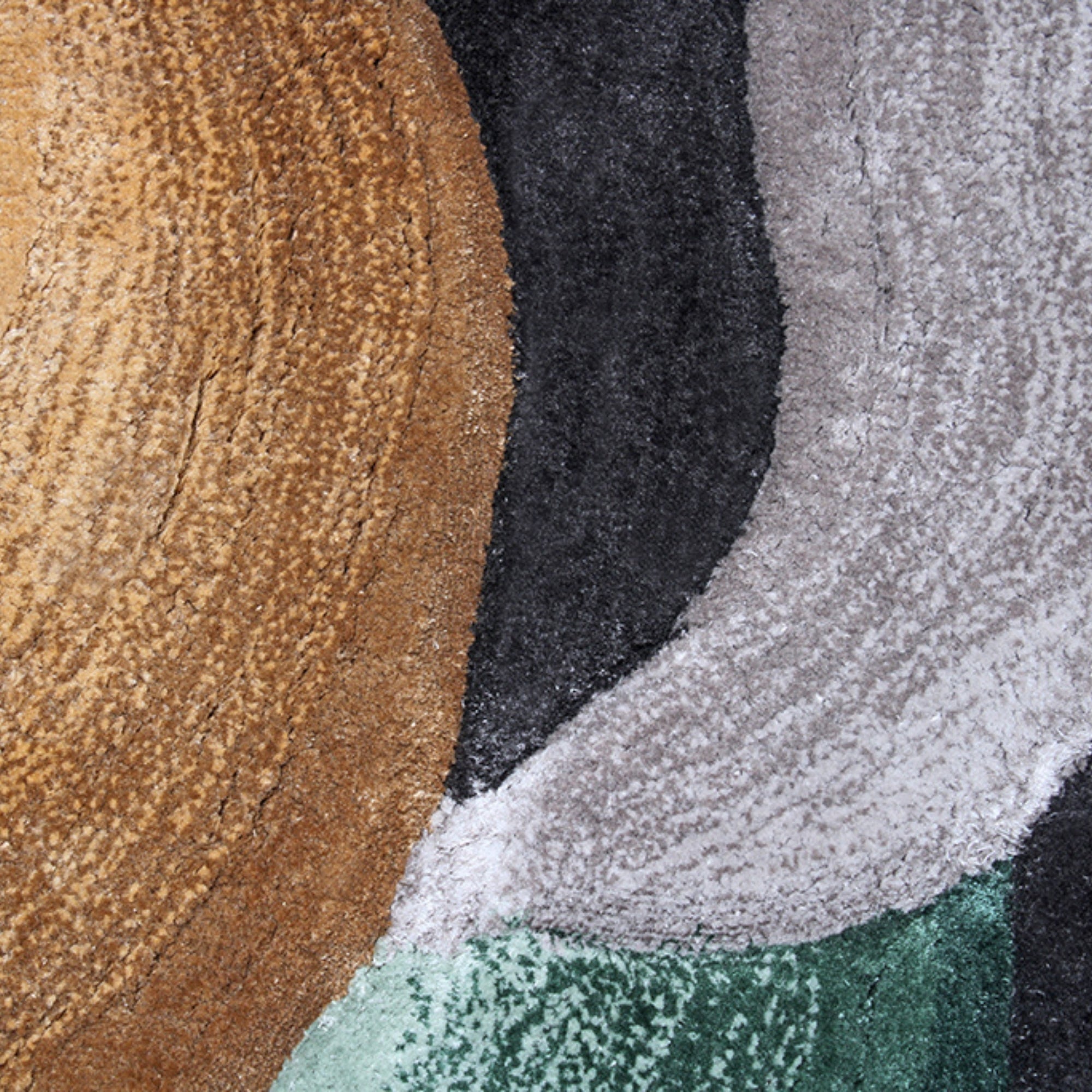 Handmade Wool Rug Tuft Weaving, Sustainable Contemporary Design Carpet, Green Gold Black Grey Colors, Irregular Shape, Custom Made On-Demand in Turkiye_ETUGENE_Cell-001-GR-Details