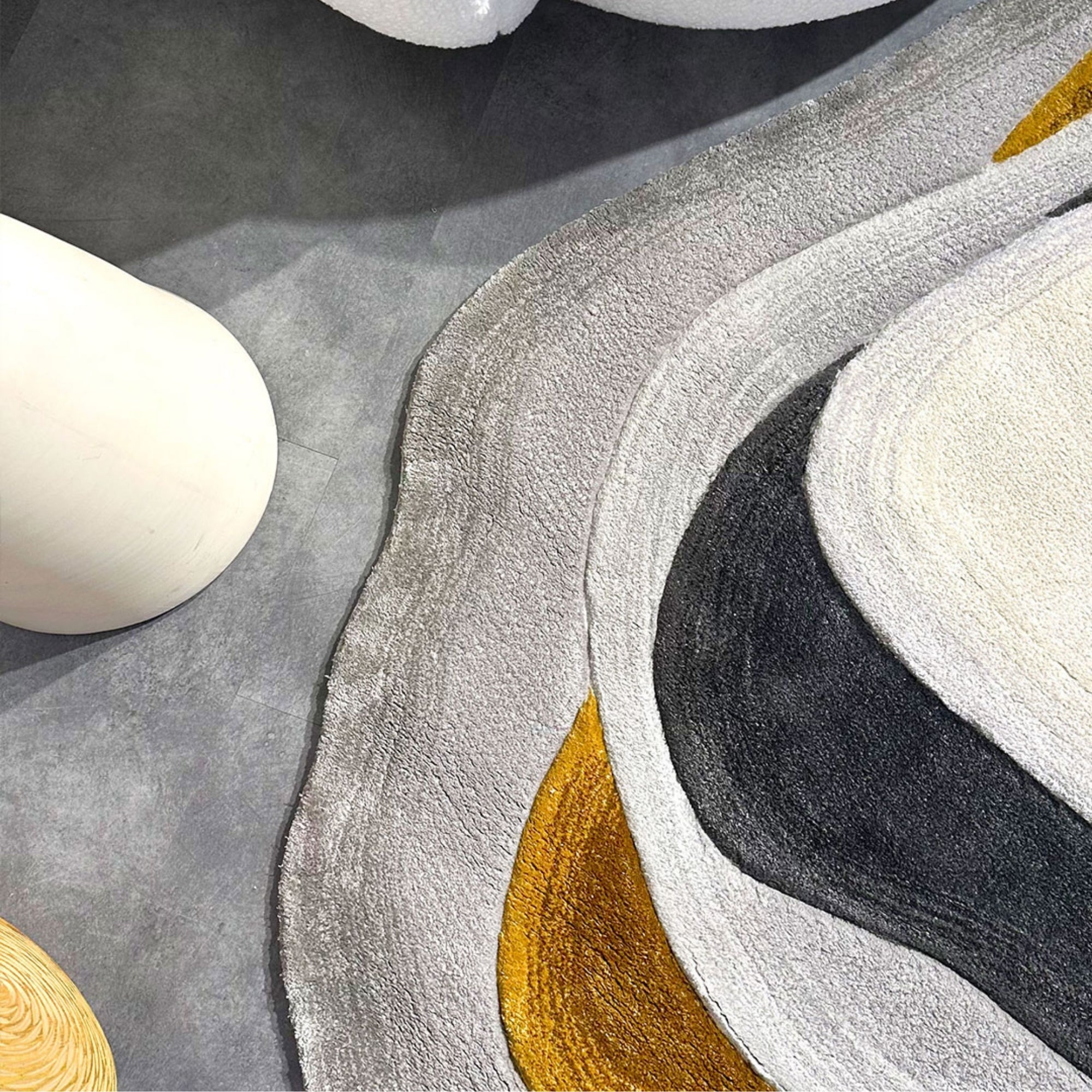 Handmade Wool Rug Tuft Weaving, Sustainable Contemporary Design Carpet, Layered Round Shapes, Irregular Shape, Custom Made On-Demand in Turkiye_ETUGENE_Lava-001-F-Floor