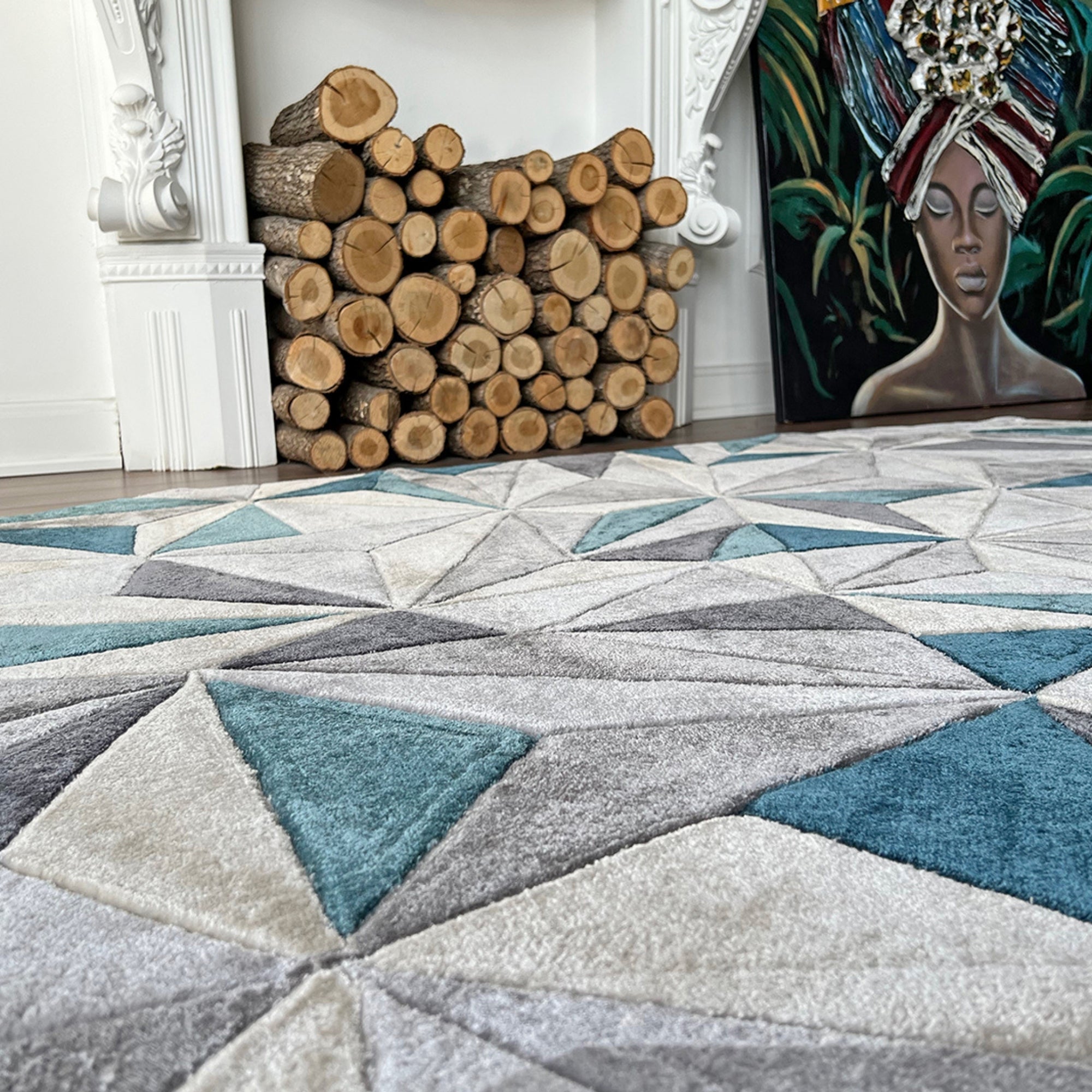 Handmade Wool Rug Tuft Weaving, Sustainable Contemporary Design Carpet, Luxury Triangles, Irregular Shape, Custom Made On-Demand in Turkiye_ETUGENE_Triple-004-J-Home