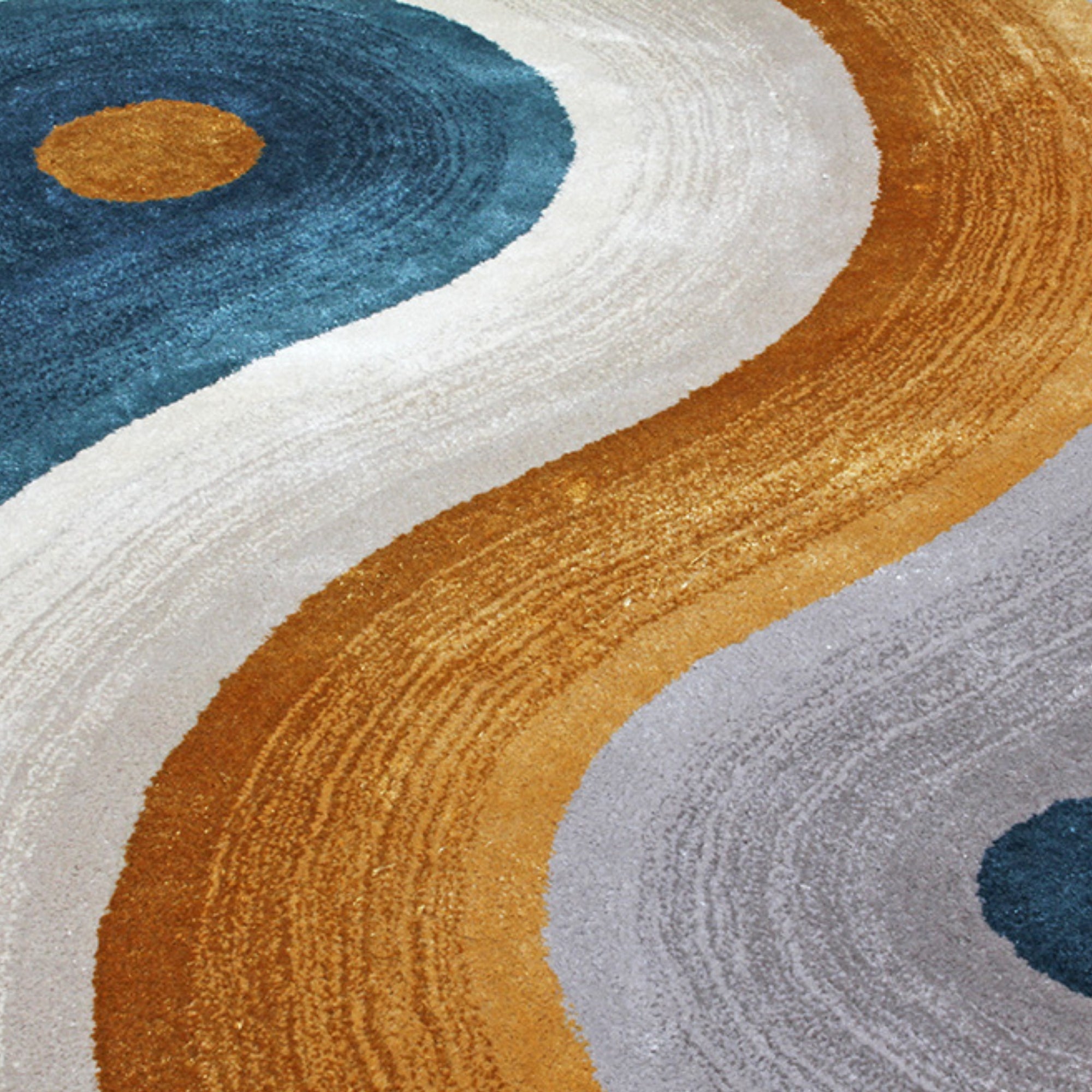 Handmade Wool Rug Tuft Weaving, Sustainable Contemporary Design Carpet, Orange, Blue, Grey Black Loop, Irregular Shape, Custom Made On-Demand in Turkiye_ETUGENE_Circle-003-B-Motifs