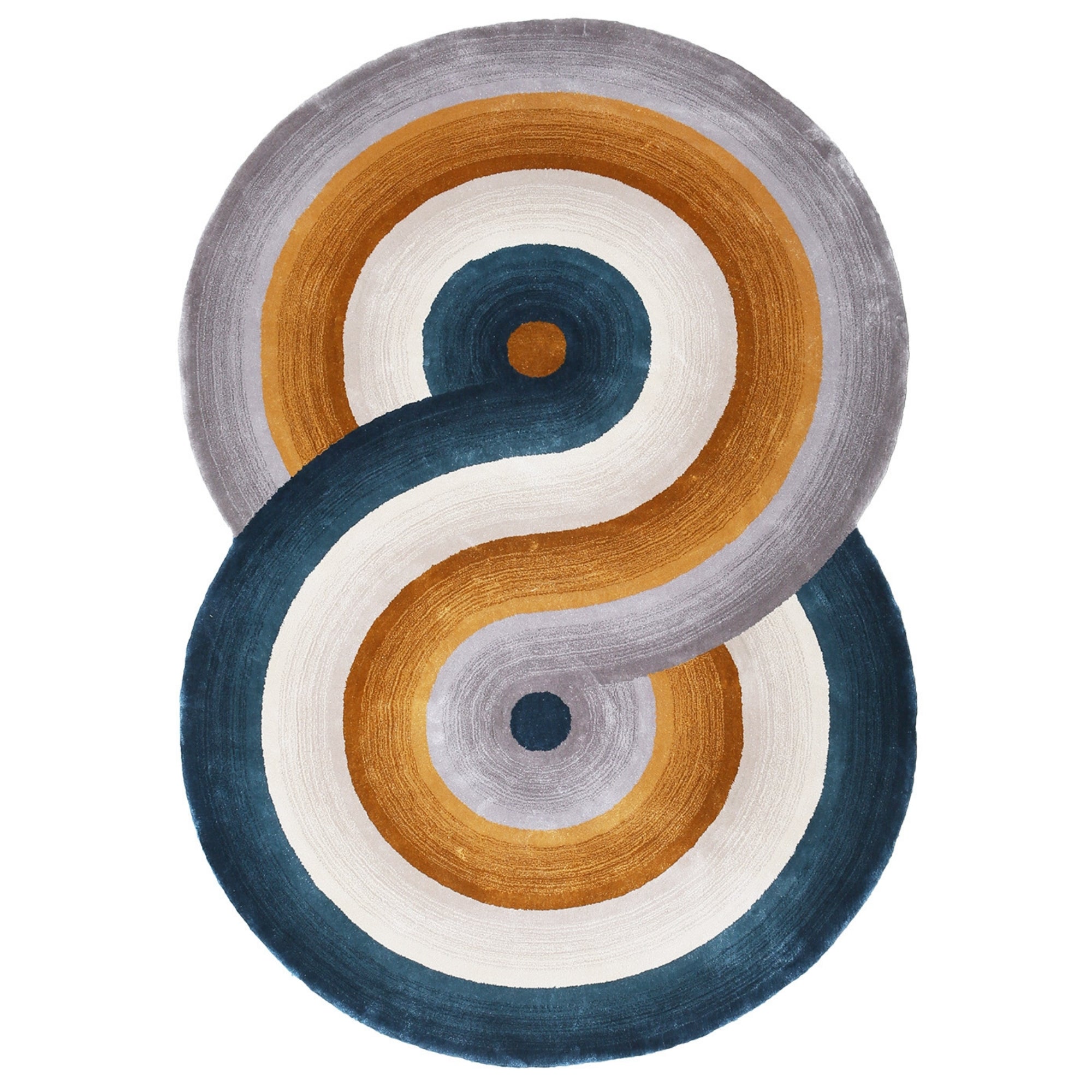 Handmade Wool Rug Tuft Weaving, Sustainable Contemporary Design Carpet, Orange, Blue, Grey Black Loop, Irregular Shape, Custom Made On-Demand in Turkiye_ETUGENE_Circle-003-B