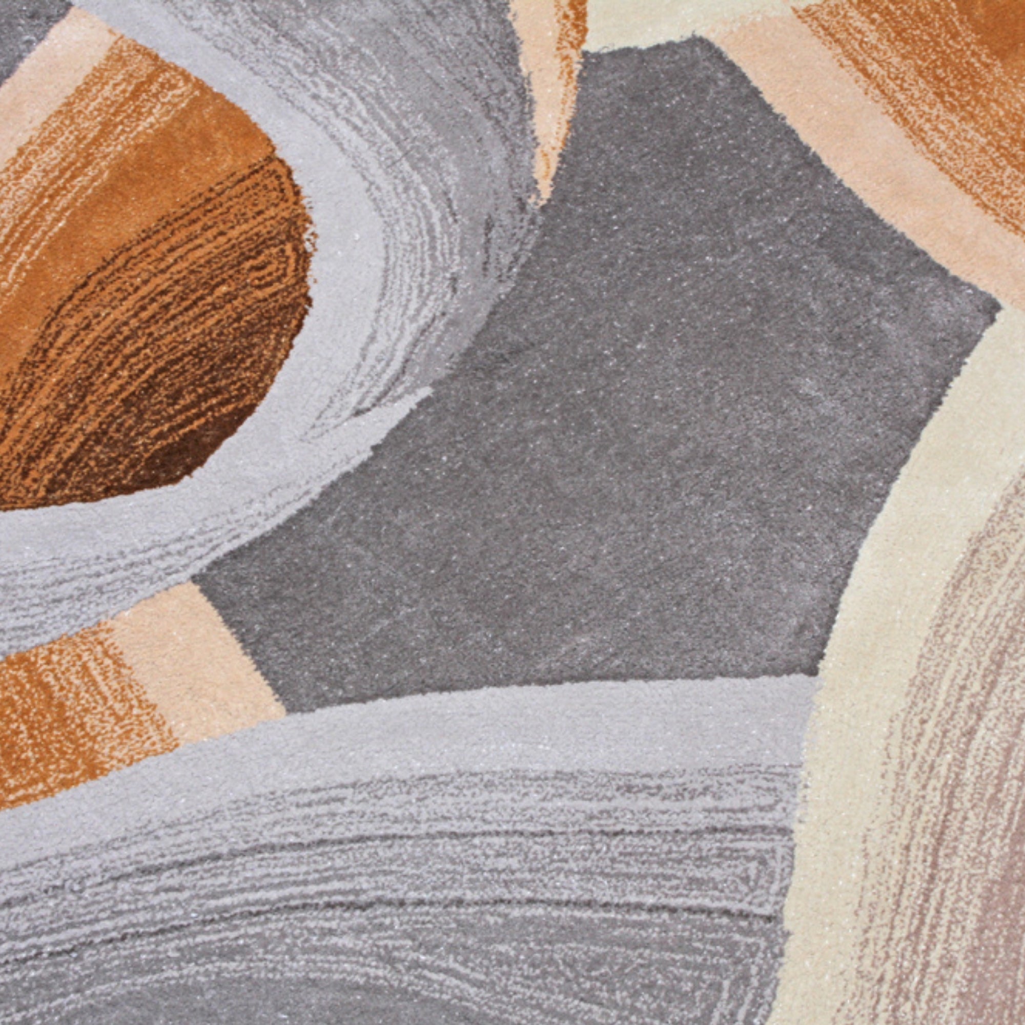 Handmade Wool Rug Tuft Weaving, Sustainable Contemporary Design Carpet, Orange Grey Colors, Irregular Shape, Custom Made On-Demand in Turkiye_ETUGENE_Circle-005-C-Motifs