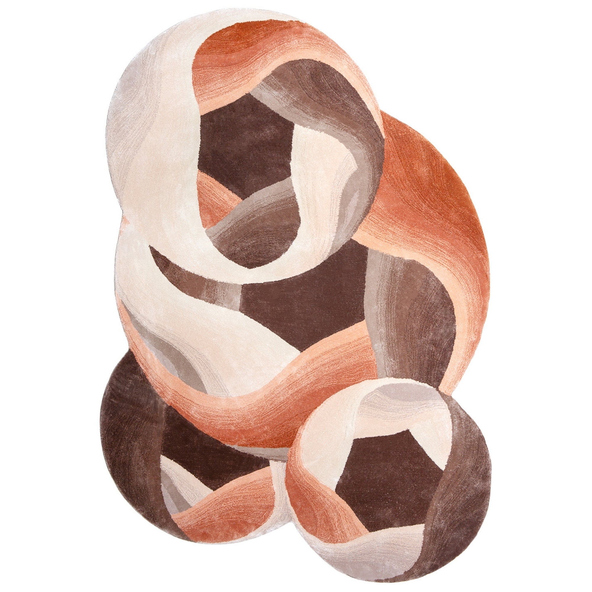 Handmade Wool Rug Tuft Weaving, Sustainable Contemporary Design Carpet, Salmon Orange Brown Beige Colors, Irregular Shape, Custom Made On-Demand in Turkiye_ETUGENE_Circle-005-NX