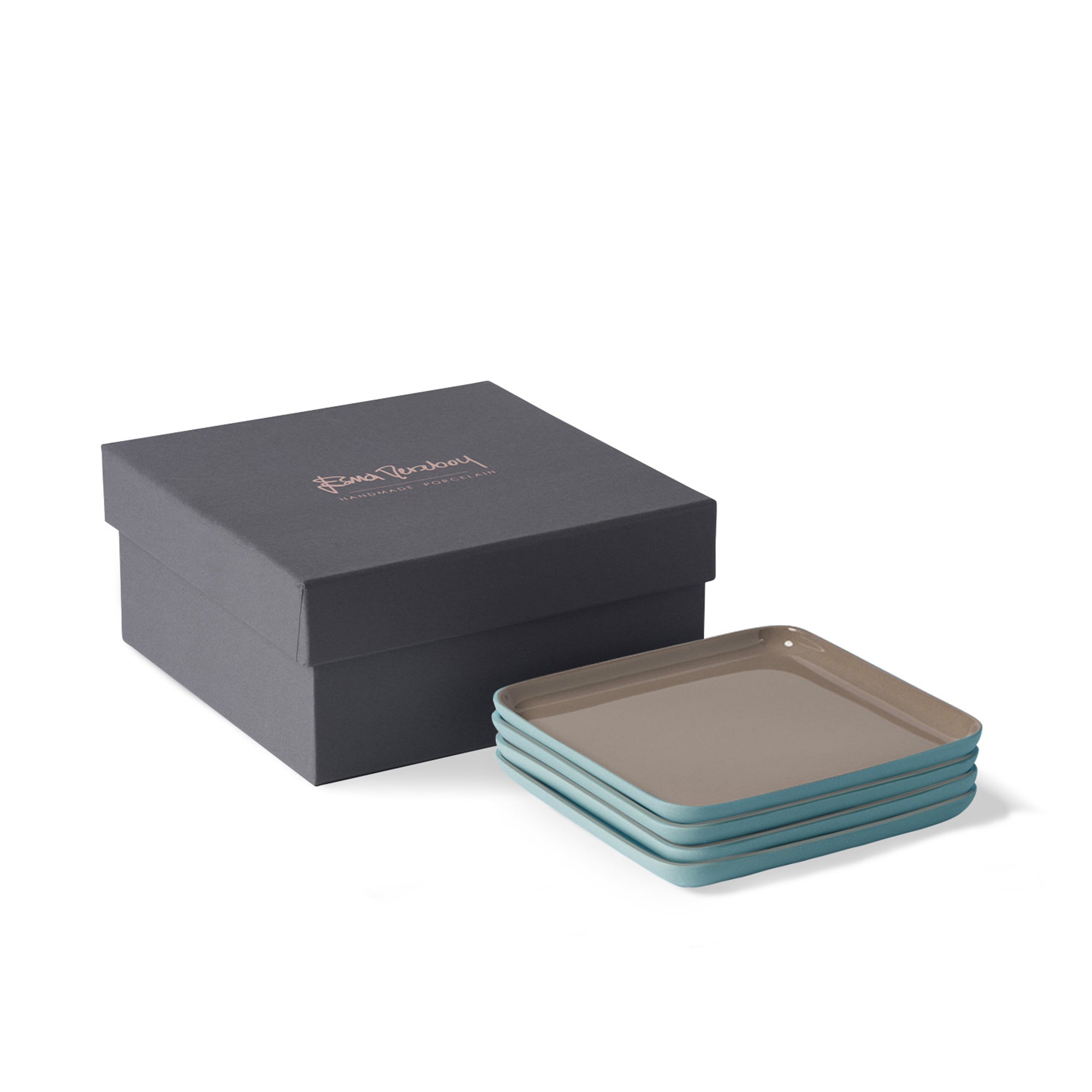 Square-Plate-Set-Of-4-Aqua-Rock-Porcelain-handmade-ETUGENE