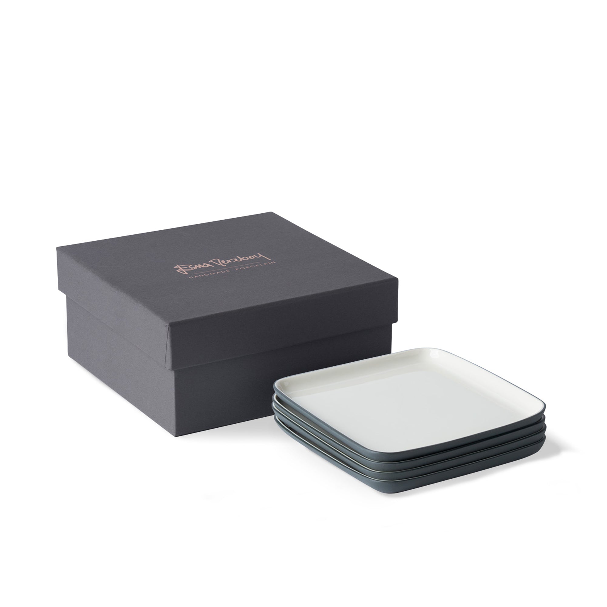 Square-Plate-Set-Of-4-Black-Ivory-Porcelain-handmade-ETUGENE