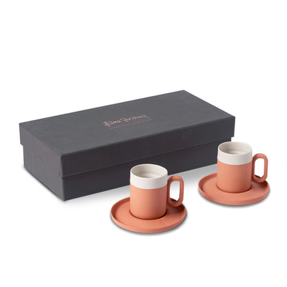 Capsule-Espresso-Cup-With-Saucer-Set-Of-2-Coral-Ivory-Porcelain-Handmade-ETUGENE