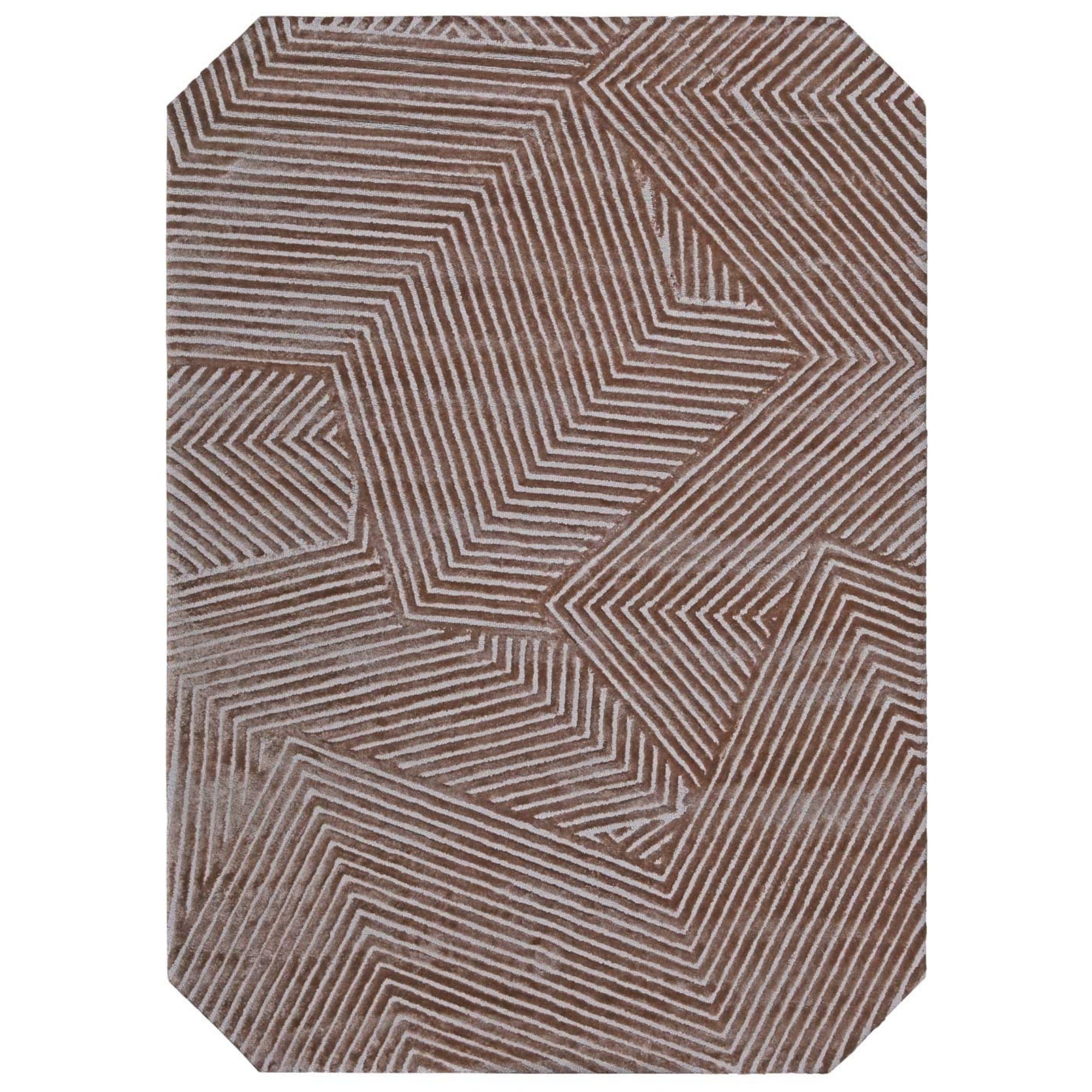 Handmade Wool Rug Tuft Weaving, Sustainable Contemporary Carpet, Beige &amp; Grey, Rectangular Shape, Custom Made On-Demand in Turkiye_ETUGENE_Trace-004-A-Beige