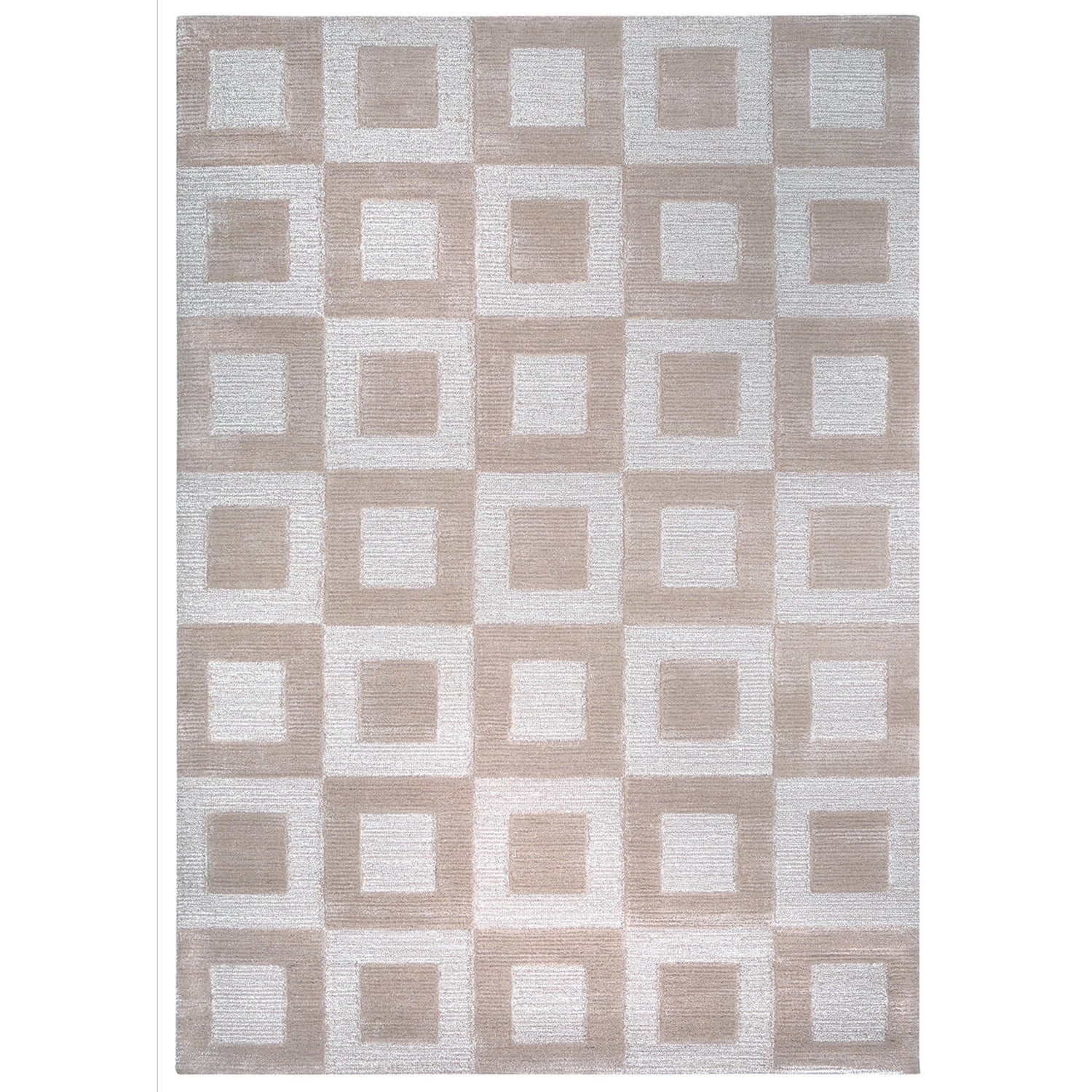 Handmade Wool Rug Tuft Weaving, Sustainable Contemporary Carpet, Beige Square Design, Rectangular Shape, Custom Made On-Demand in Turkiye_ETUGENE_Karre-001-D-D6