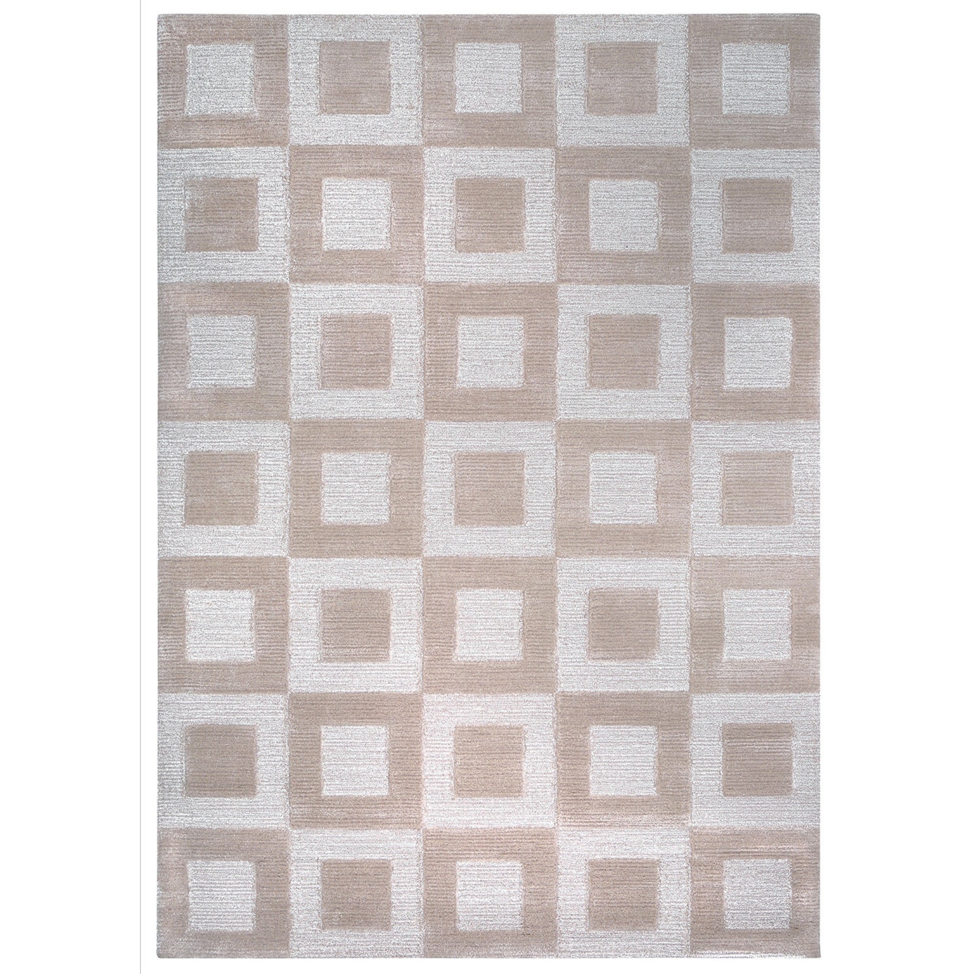 Handmade Wool Rug Tuft Weaving, Sustainable Contemporary Carpet, Beige Square Design, Rectangular Shape, Custom Made On-Demand in Turkiye_ETUGENE_Karre-001-D-D6