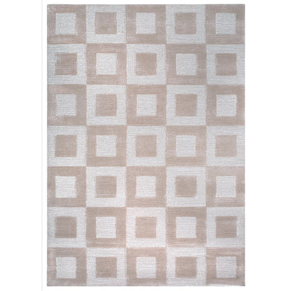 Handmade Wool Rug Tuft Weaving, Sustainable Contemporary Carpet, Beige Square Design, Rectangular Shape, Custom Made On-Demand in Turkiye_ETUGENE_Karre-001-D-D6