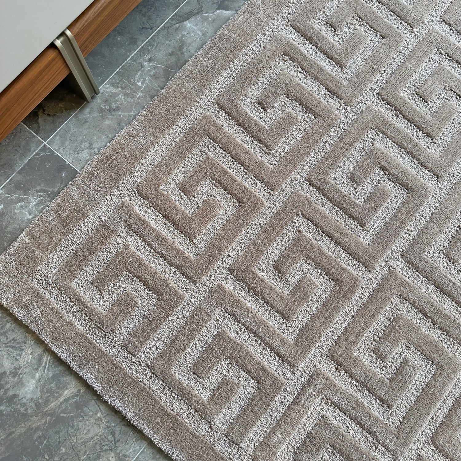 Handmade Wool Rug Tuft Weaving, Sustainable Contemporary Carpet, Beige Square Design, Rectangular Shape, Custom Made On-Demand in Turkiye_ETUGENE_Parquet-003-B-D-3-Floor
